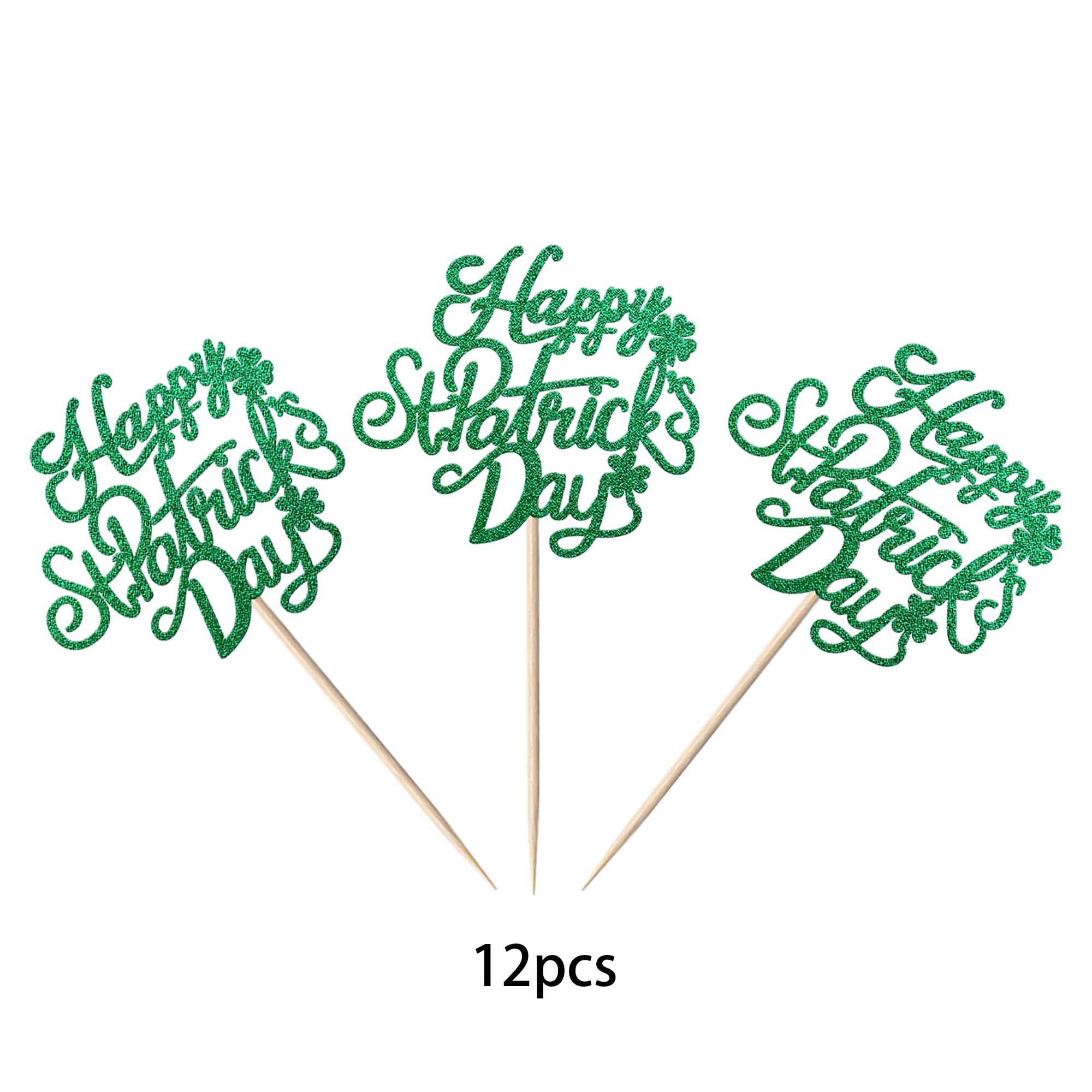24 Stück St. Patrick's Day Cupcake-Deko – Glitzer-Kleeblätter, Bier, Irische Flagge Zum Stecken