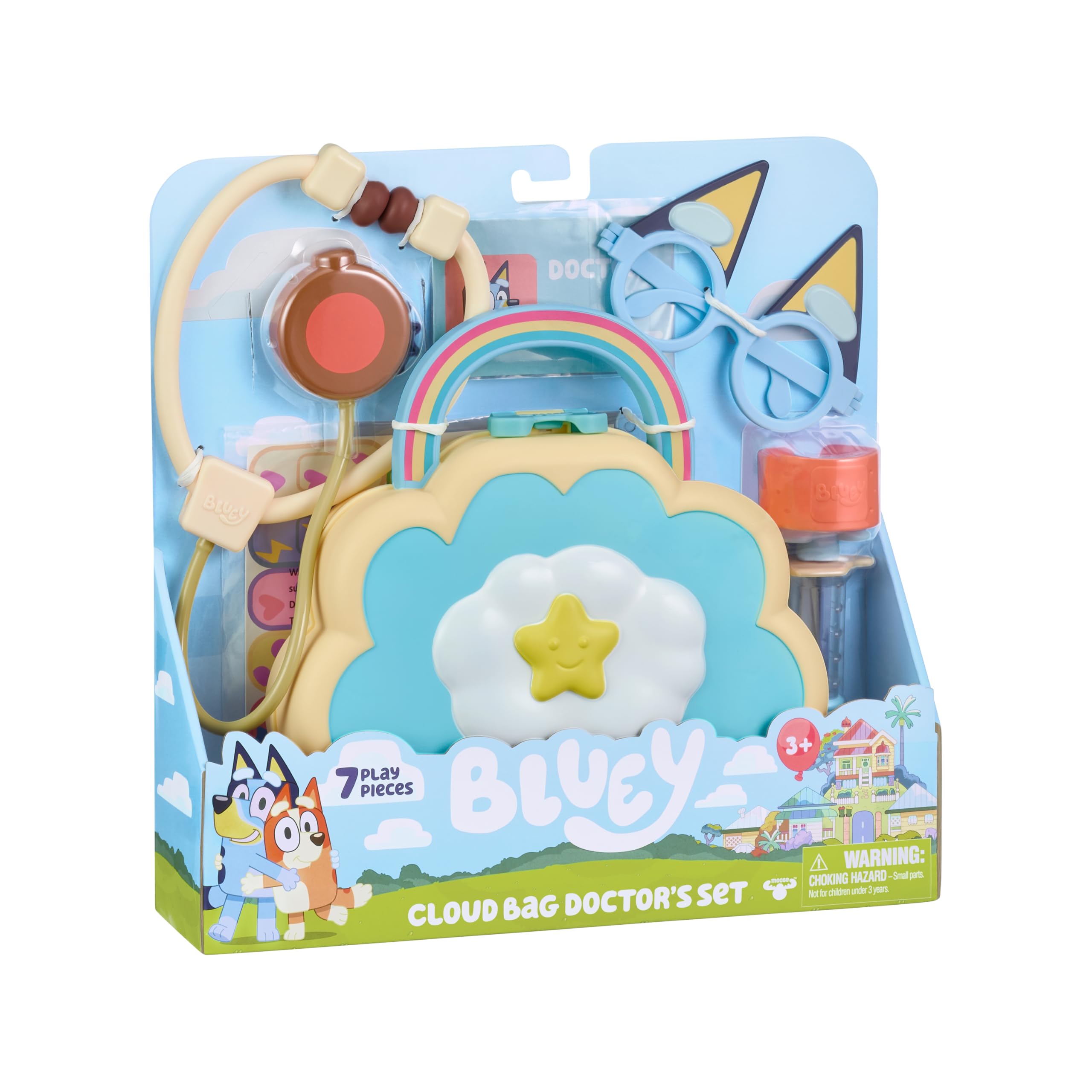 Bluey Cloud Bag Doctor Playset, Portable Play Doctor Set with 7 Pretend Check Up Accessories, Medical Toys for Kids Ages 3+