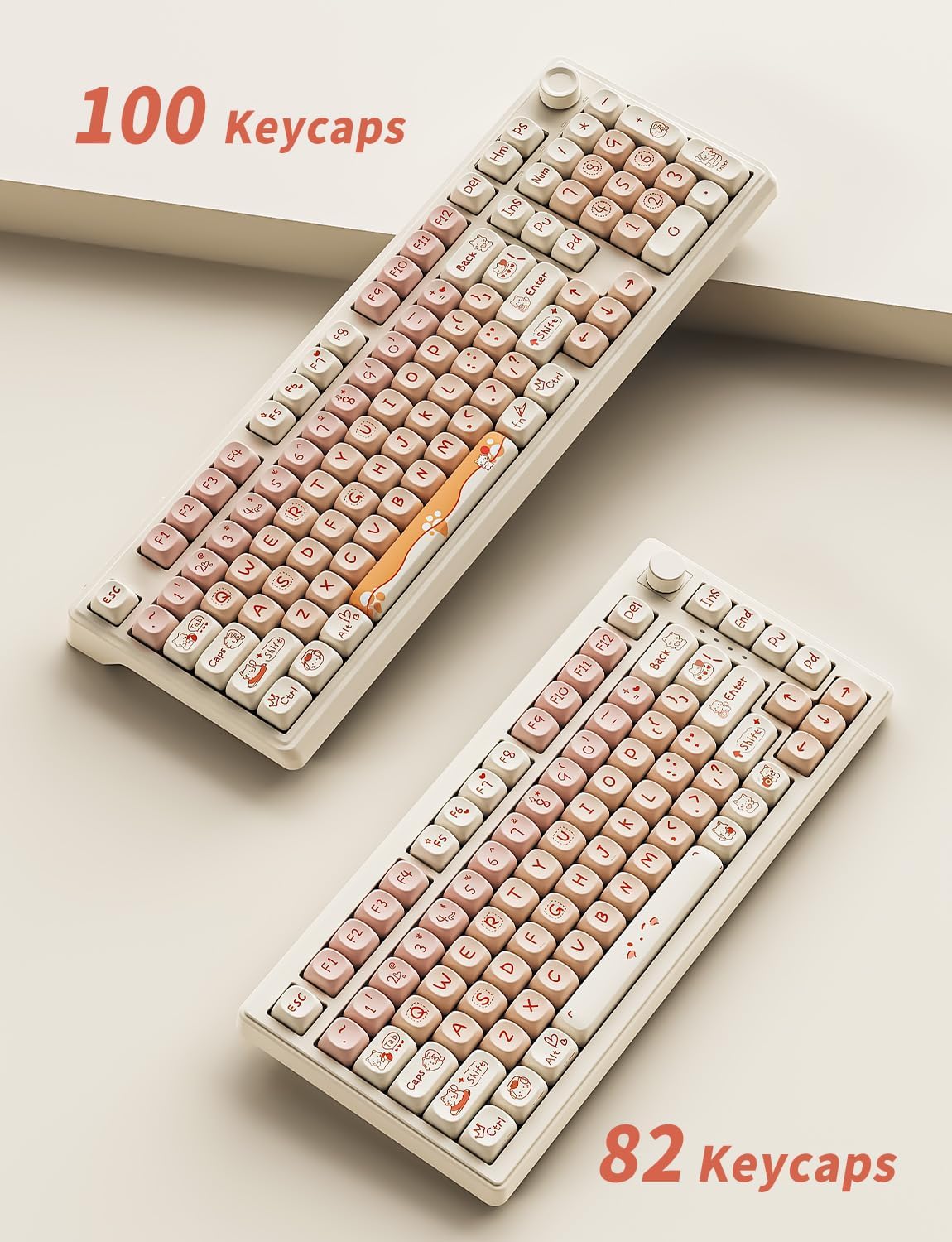 MOA Profile Keycaps - Cute Kitten Theme, PBT Key caps Dye-Sublimation, Custom 143 Keys Set for Cherry Gateron MX Switches Mechanical Keyboard