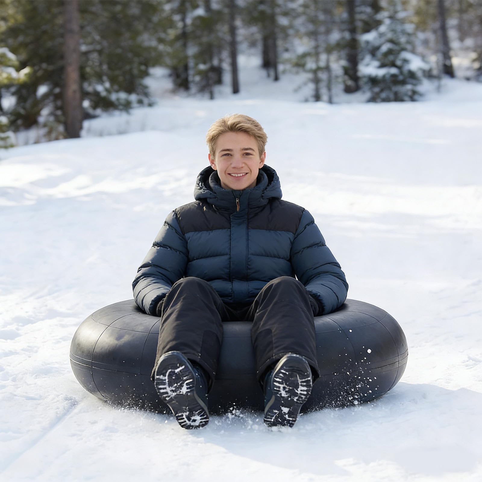 HOMASIS LKW Snow Tube, Rutschreifen Snowtube Snow-Tube Bob Ø 93cm groß, 1,5 mm dick, bis 80 kg Aufblasbarer Schneereifen Schneeschlitten Schlitten Bob Rodel Reifen Rodelreifen für Erwachsene & Kinder