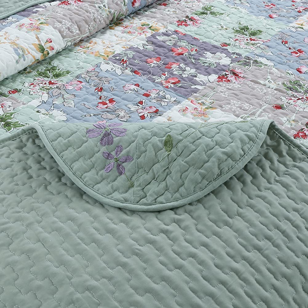 Juego de Colcha King Size 240x260cm Colcha Acolchada Floral con 2 Fundas de Almohada para Cama Doble