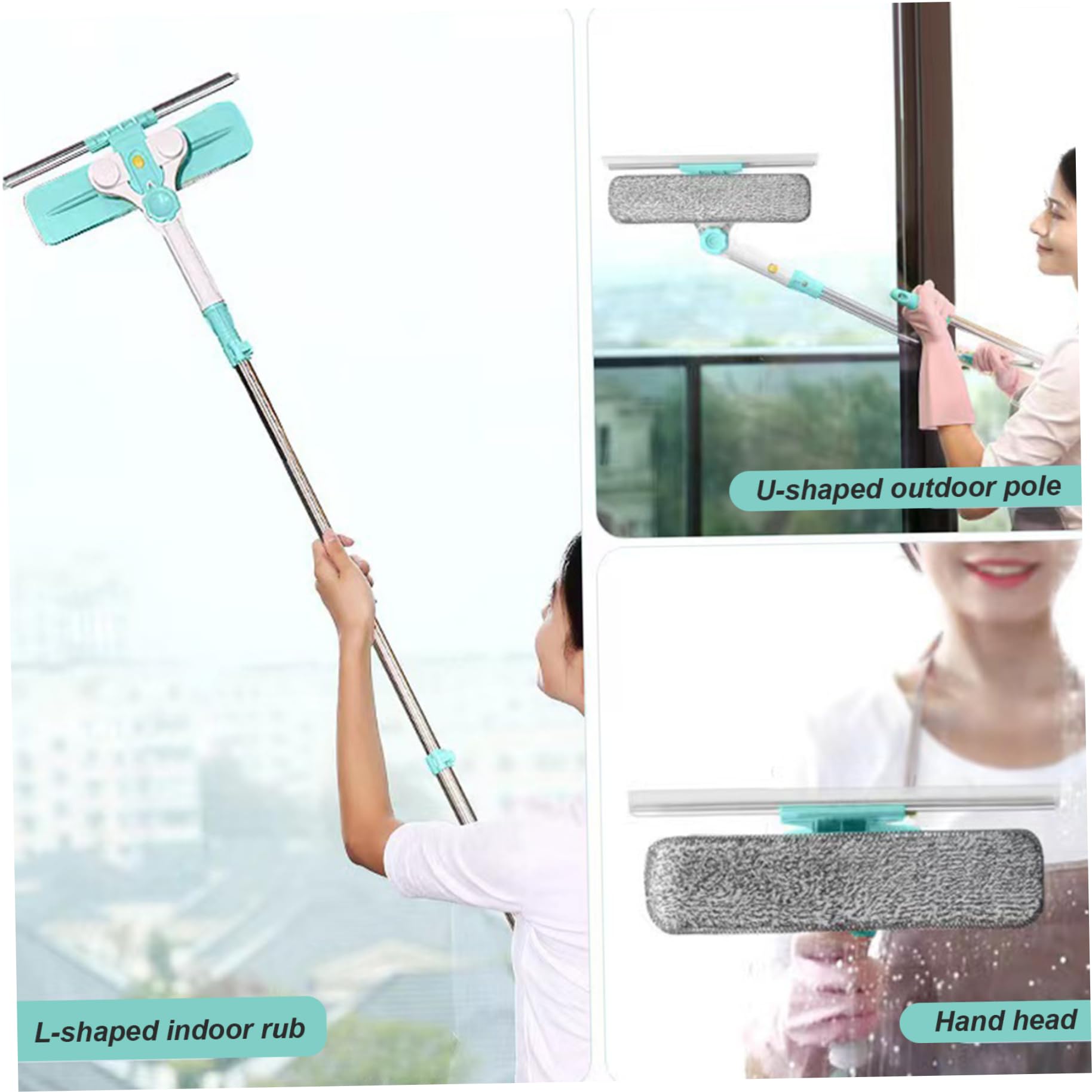 Limpiador de Ventana Exterior de la Ventana Exterior Limpiador en Forma de U Sobrespedia Extensible para Limpieza de Ventanas desmenuzado de Vidrio agrandado rotativo de Vidrio Desde el Interior con