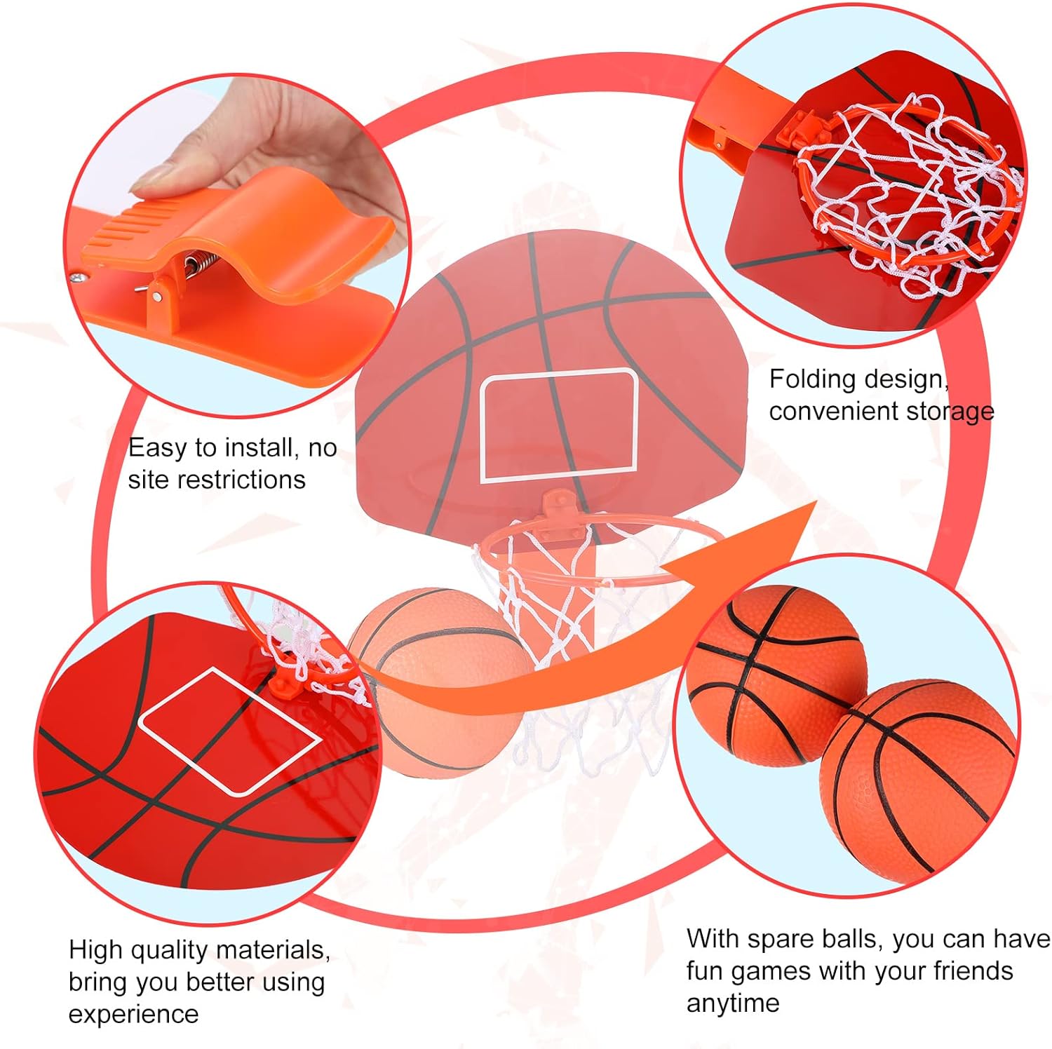 Honoson 3 Sets Indoor Trash Can Basketball Game Set Includes 3 Mini Clip on Basketball Hoop with Backboard 6 Inflatable Ball Pump Office Decompression Toy Birthday Gift Back to School(Classic)