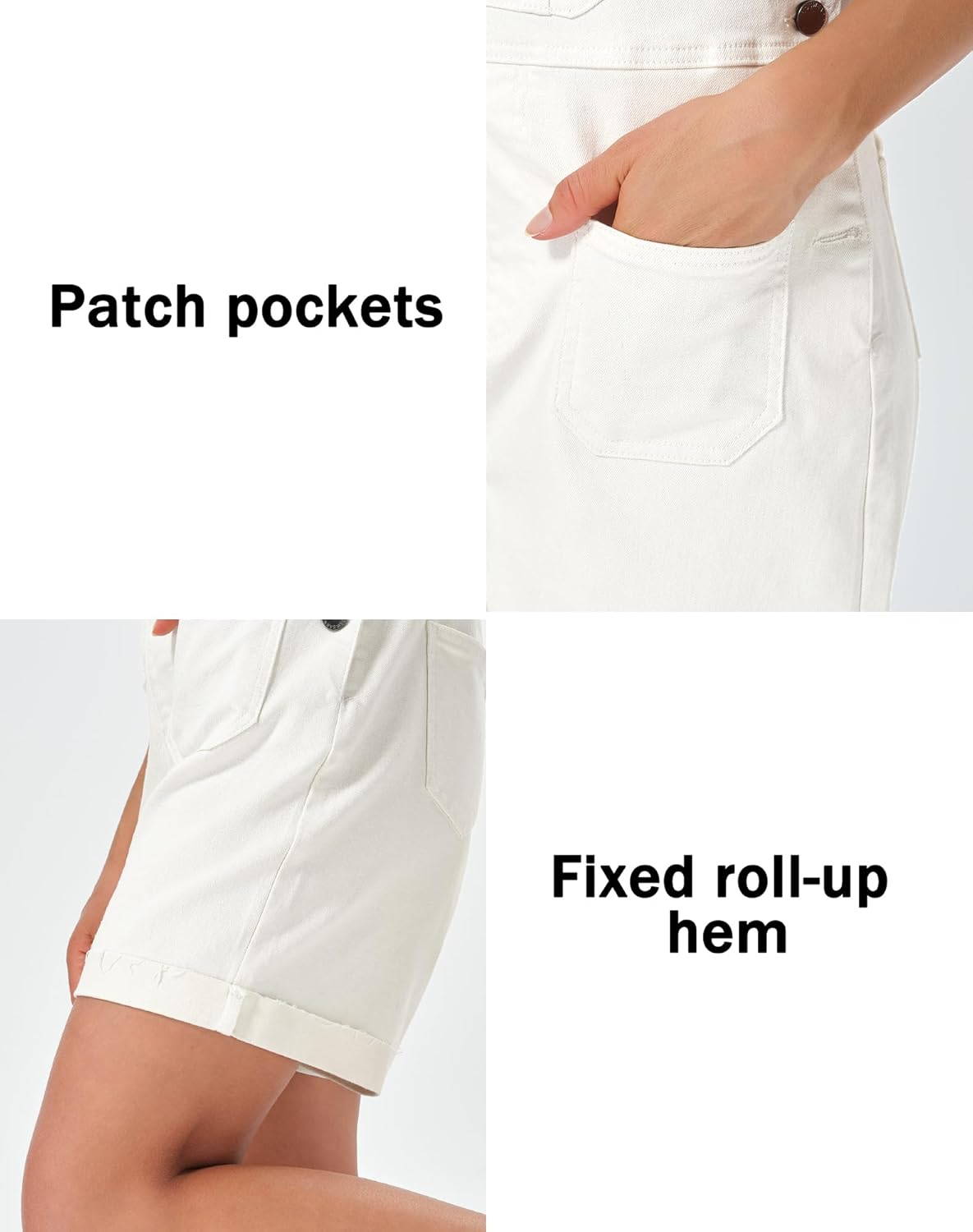 roswear Denim Overall Shorts for Women Stretchy Jumpsuits with Adjustable Strap Cuffed Hem - Image 7