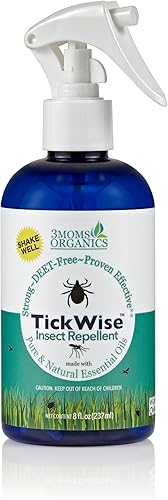 3 Moms Organics TickWise 8 onzas extra fuerza sin DEET repelente de garrapatas e insectos Aceites esenciales a base de plantas e ingredientes