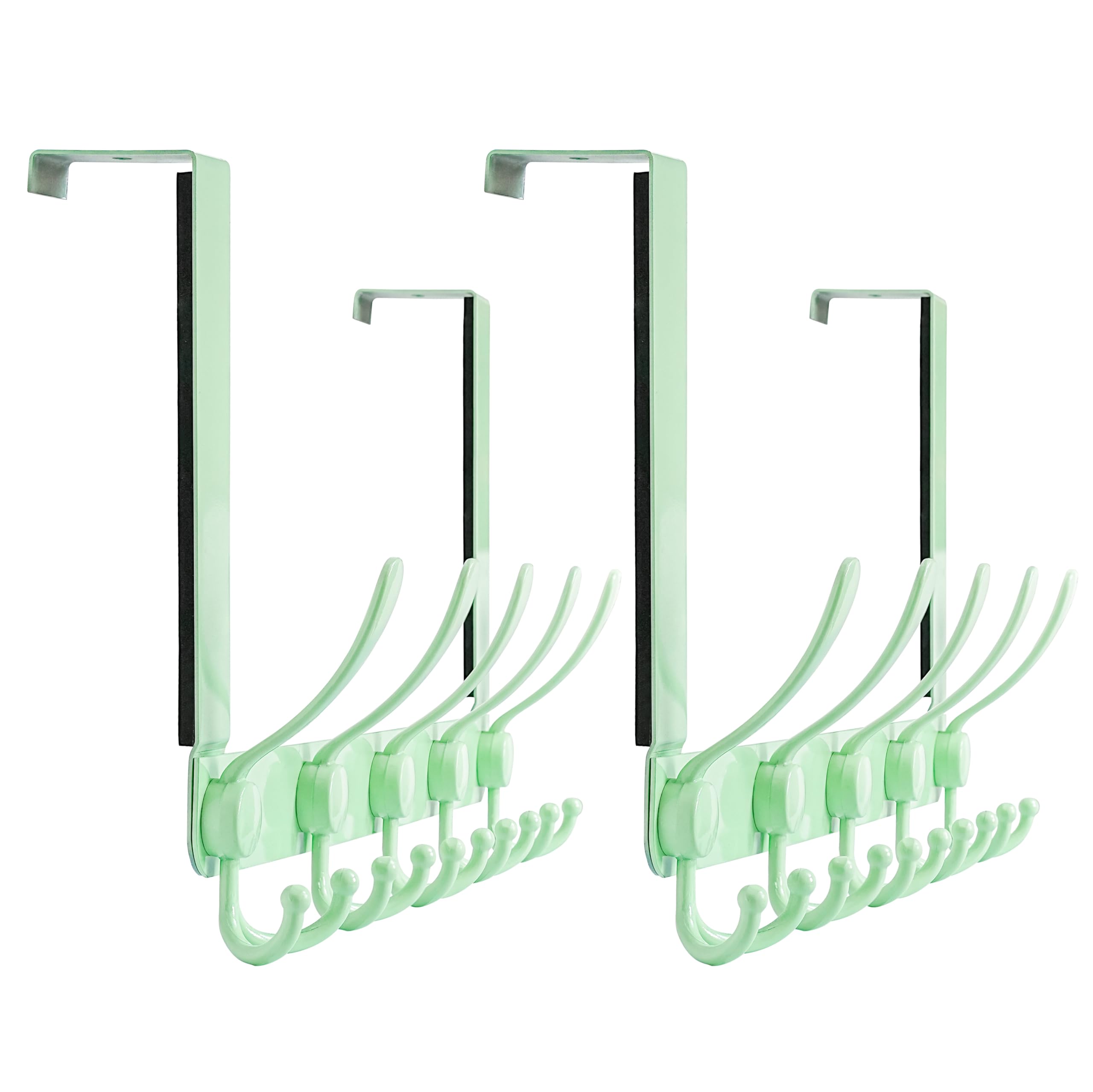 Dseap Over The Door Hook Hanger - Fits 35mm to 45mm Doors | 5 Tri Hooks Heavy Duty Towel/Coat Rack | Door Organizer for Clothes, Jackets, Hats, Towels, Green, Pack of 2