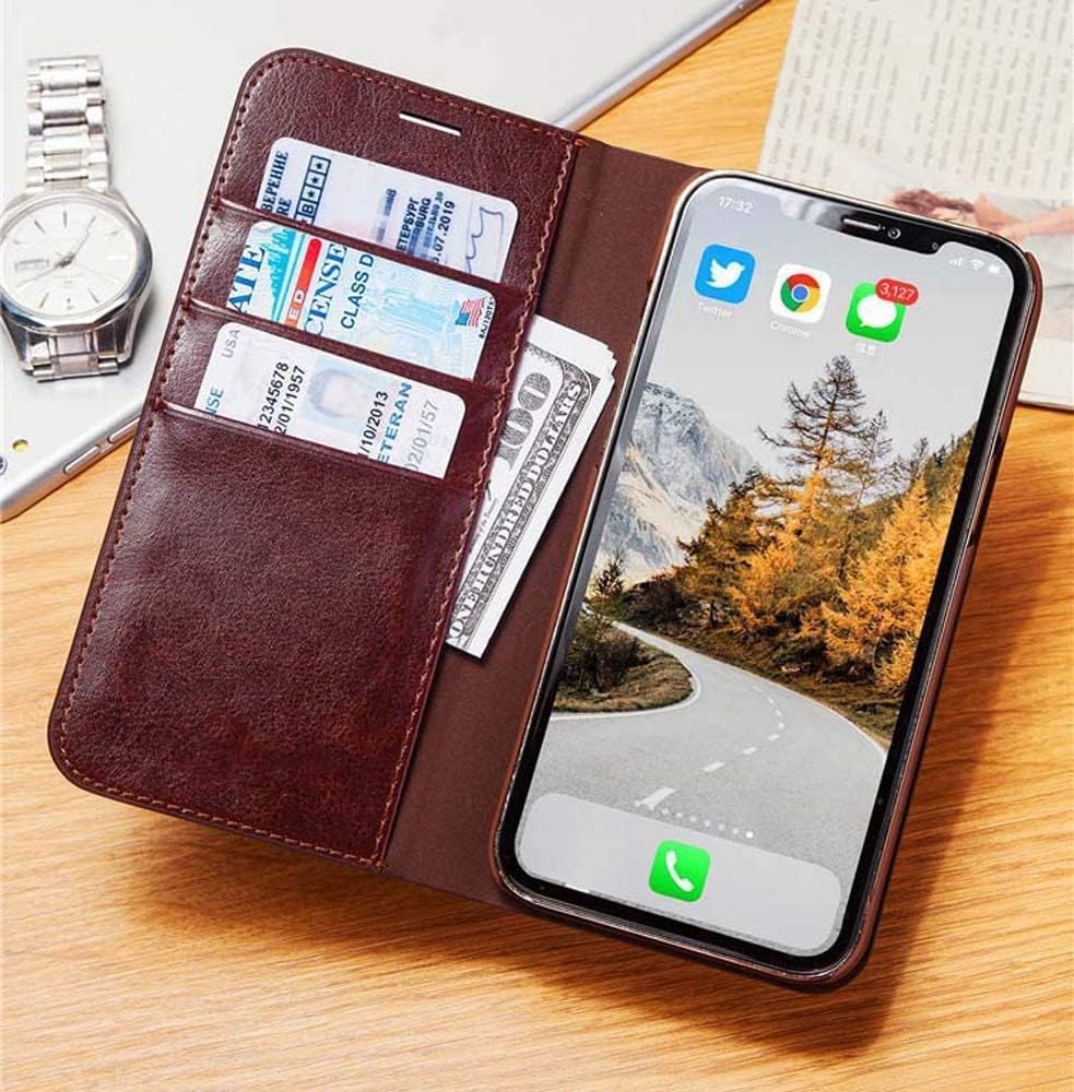 Imitation Leather Phone Case Wallet [Card Holder], Flip Folio Shockproof Cover for Apple iPhone 12 Pro Max (2020) 6.7 Inch (Color : Brown)