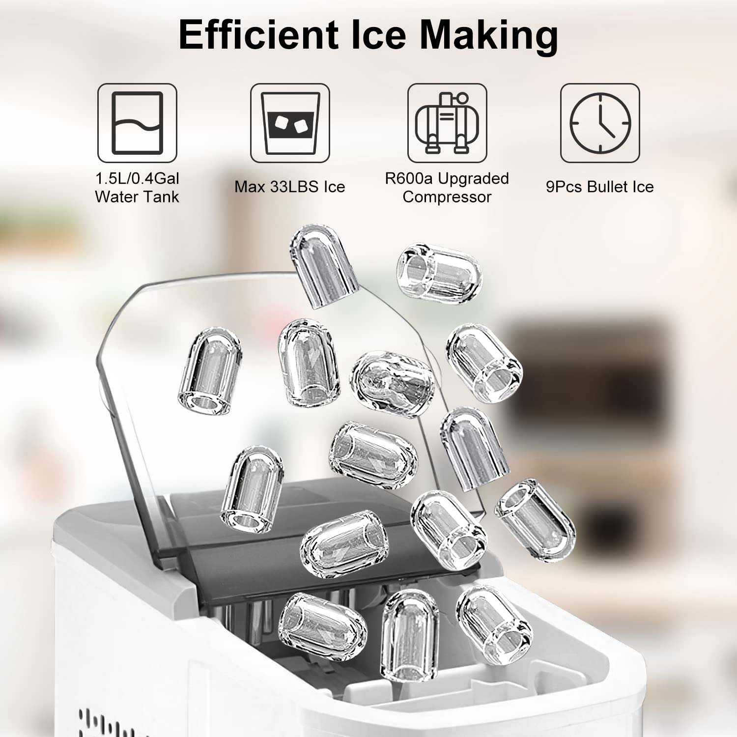 iMounTEK Ice Maker Countertop with Ice Scoop and Basket, Self-Cleaning Max 33LBS Per 24Hrs Countertop Ice Machine, Bullet-Shaped Ice Portable Ice Maker for Home, Kitchen, Office, Party, Bar and RV on Fridge.com