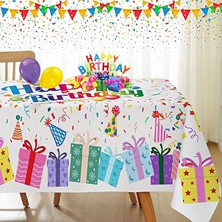 Happy Birthday Tablecloth Rectangle 60 x 102 Inch Colorful Balloons Gift...