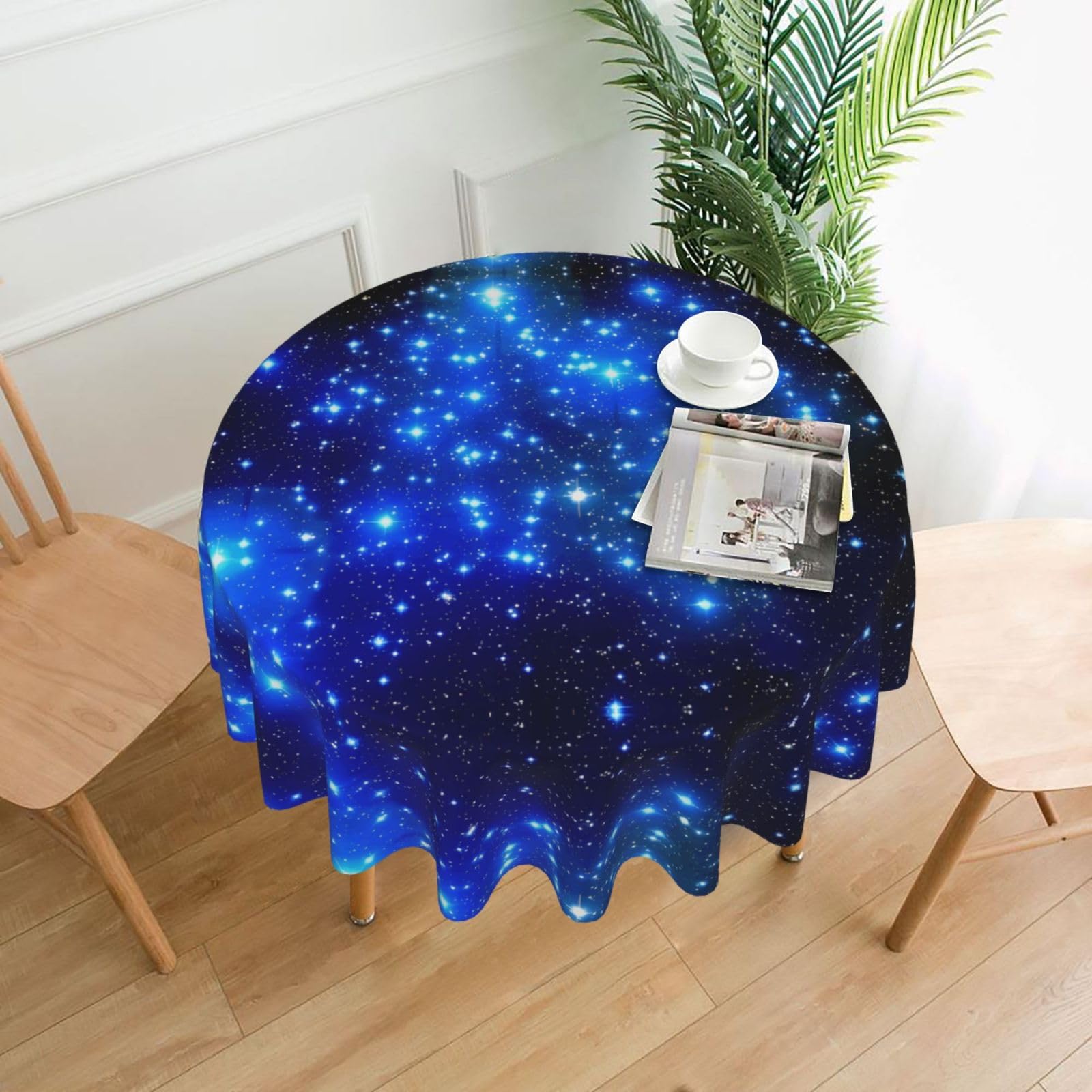 hhxvcv Blue Shining Stars Round Tablecloth – Dining Table Cover