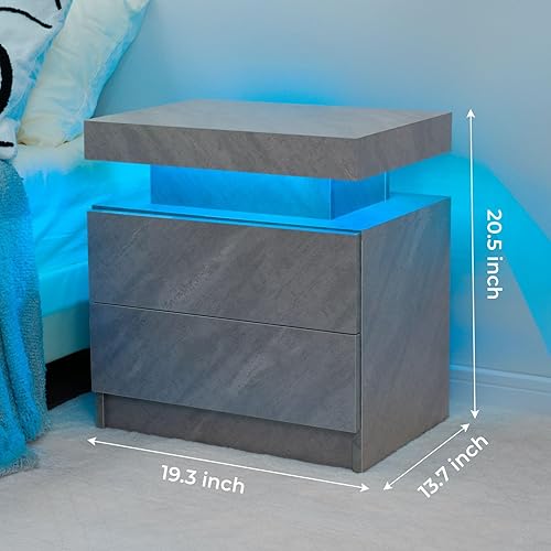 Miniatura 19 de Generic Juego de 2 Mesita de noche con 2 cajones, mesa de noche con cajones para muebles de dormitorio, mesa auxiliar con luz LED Blanco,Negro