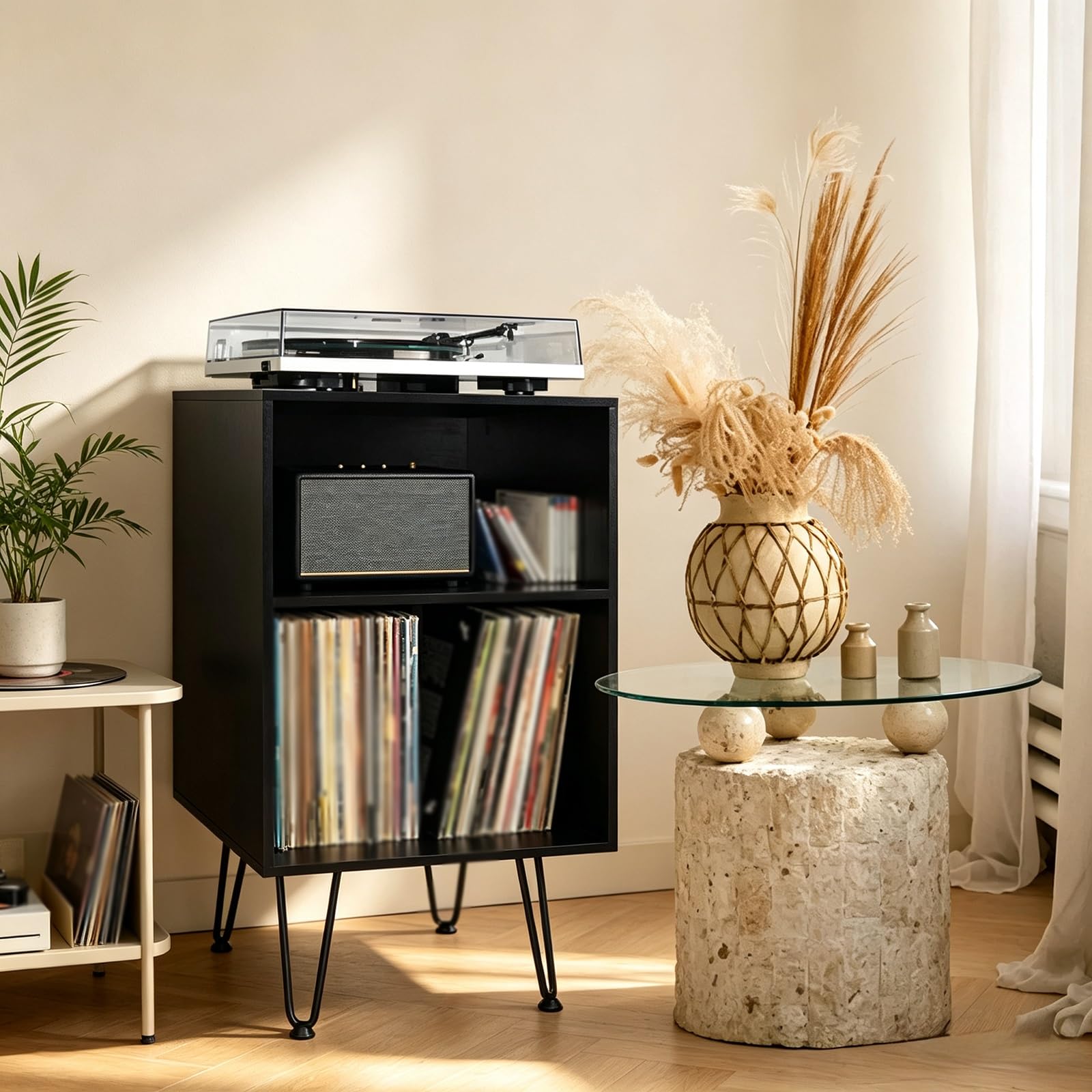 Mobile Hifi Vintage 2 Livelli, Legno Mobile Giradischi per Vinili | Mobile Audio per Giradischi, Dischi Vinile e Apparecchi HiFi per Casa(Brown)
