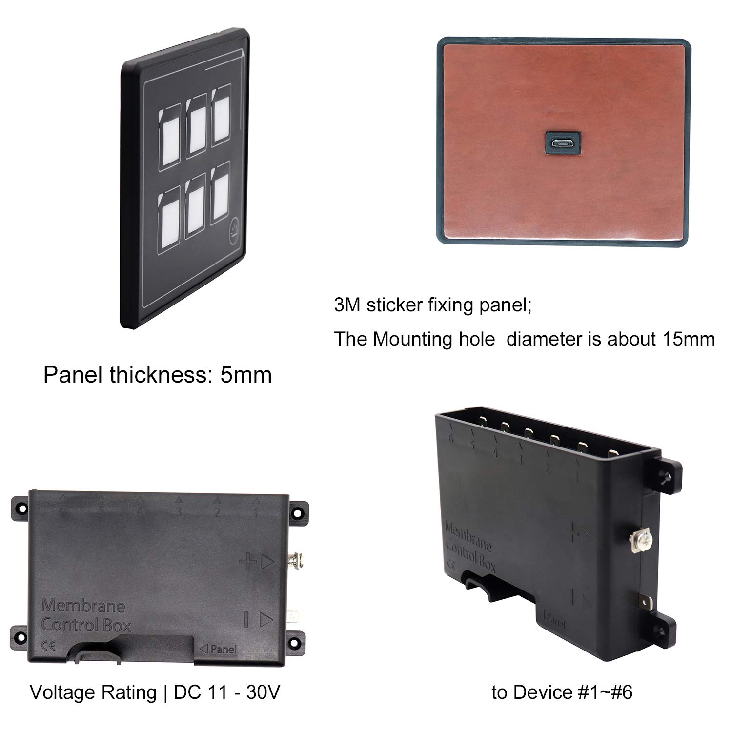 12v 24v 6 pines Película Panel de interruptor de pantalla táctil LED integrado PPTC con cable USB y caja de control de membrana IP66 para caravana de camiones de coche RV Yate Barco
