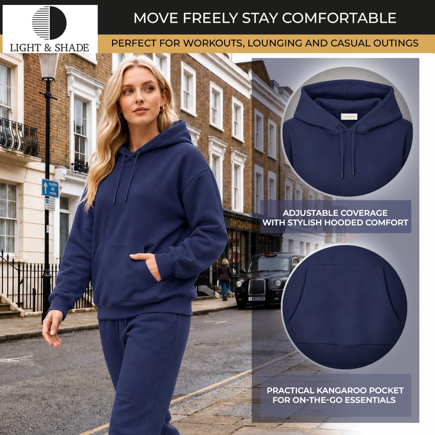 Light & Shade Sweat à Capuche Femme Fleece – Hoodie Pullover avec Poche et Cordon, Sweatshirt Confortable pour Gym Sport Loungewear et Usage Quotidien