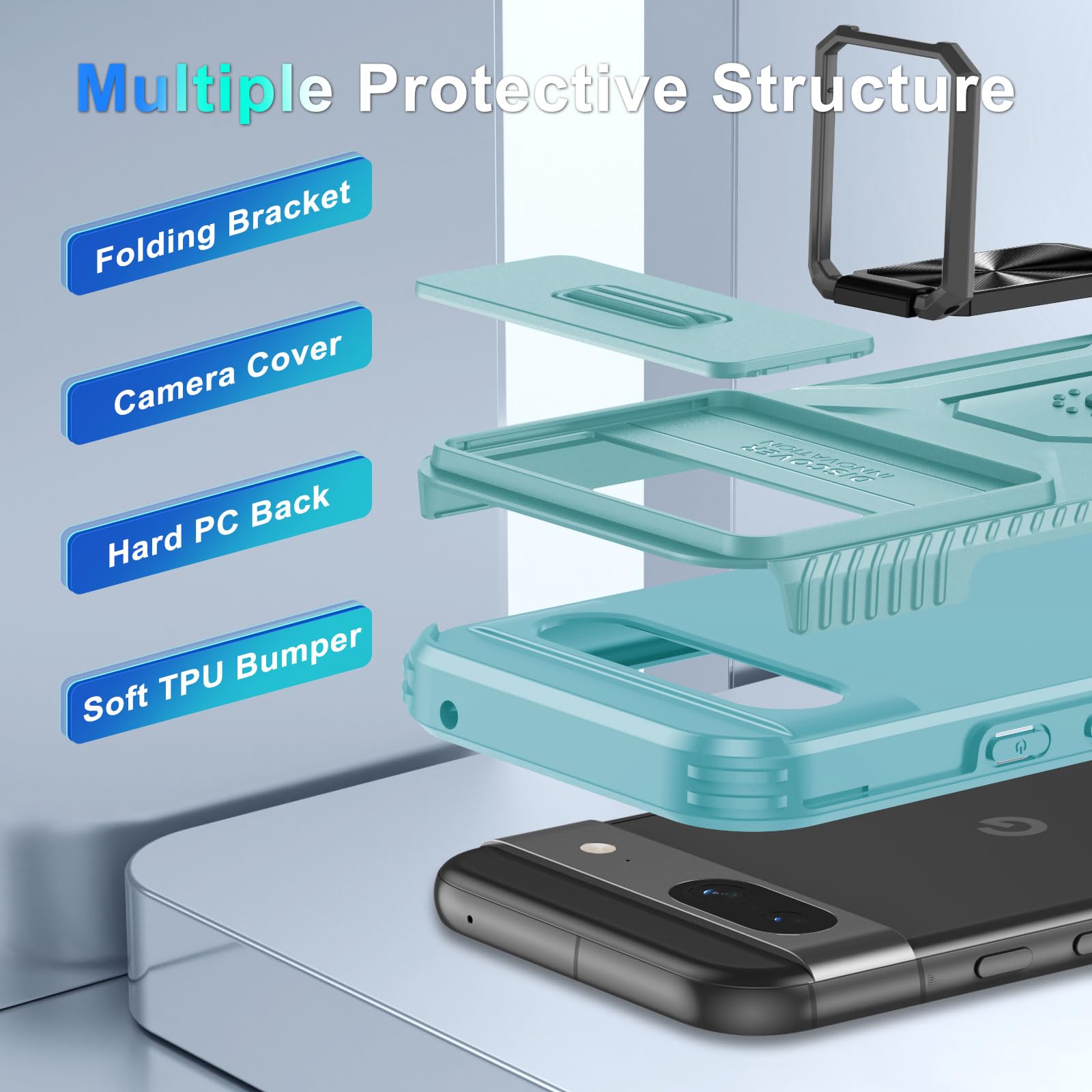 Bnvdfre Accesorios Móvil Funda Google Pixel 8A Antigolpes - Carcasa Con Protector De Pantalla Integrado 360° Protección Carcasa Tpu