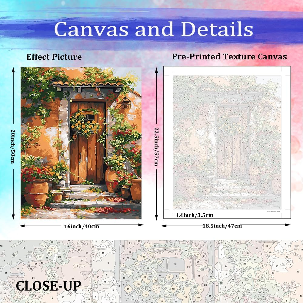 JUJUHOOD Door Paint by Numbers Kit for Adults,Flower Landscape Adult Paint by Number Kits,Adult Paint by Number Kits,DIY Acrylic Paint by Number on Canvas for Home Wall Decor 16X20 Inch image 3