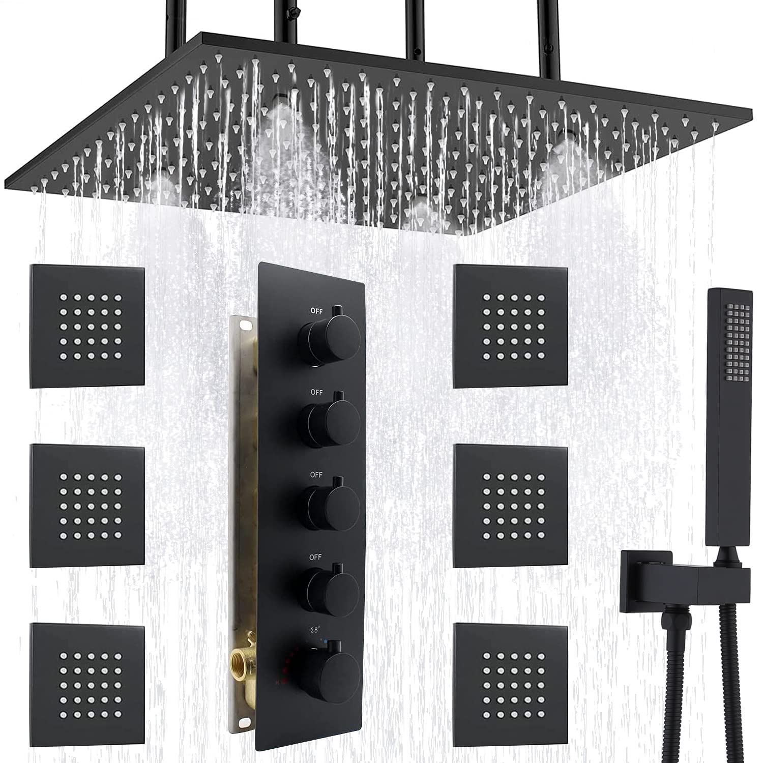 HOMEDEC 20inch LED Rainfall Mist Shower System with Body Spray Jets