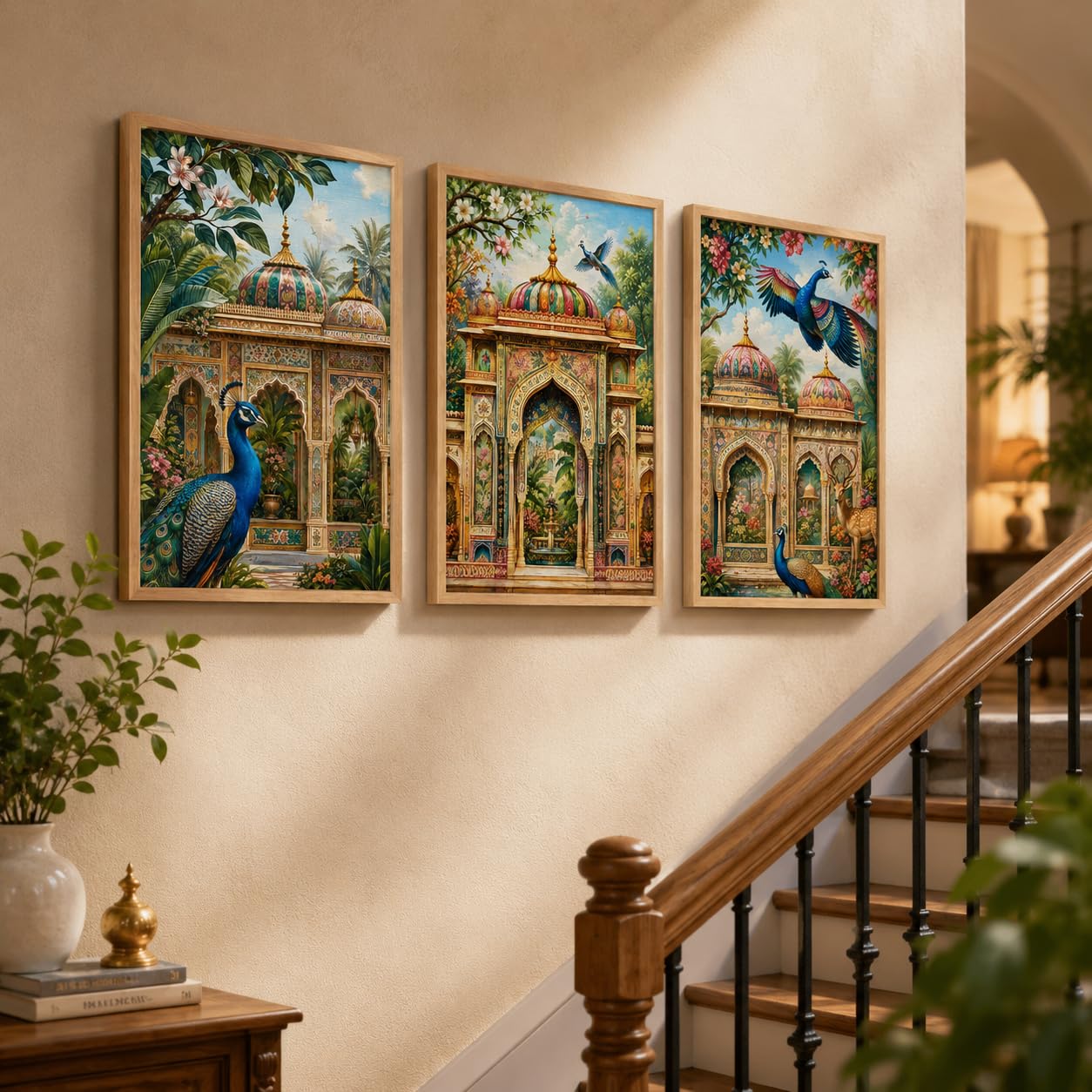 Livin'luxe Peacock Wall Art Set - 3 Floral Paintings -10