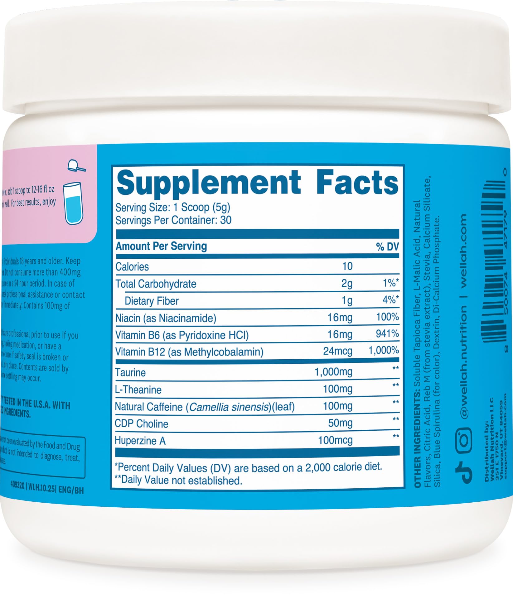 Wellah Energy Powder (Blue Hawaii) 30 Serv, Water Enhancer with Caffeine — Amazon image 4