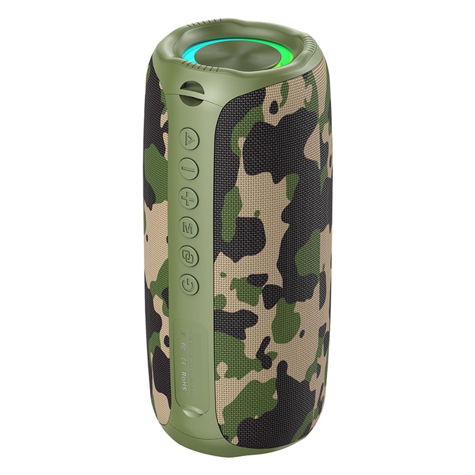 Cocoarm Altoparlante Portatile Wireless con BT 5.4, Altoparlante Wireless Full Range Driver da 52 Mm, Luci RGB, Suono a 360 Gradi, 3600 MAh Ricaricabile per Uso Esterno per Feste in Casa (Camuffare)