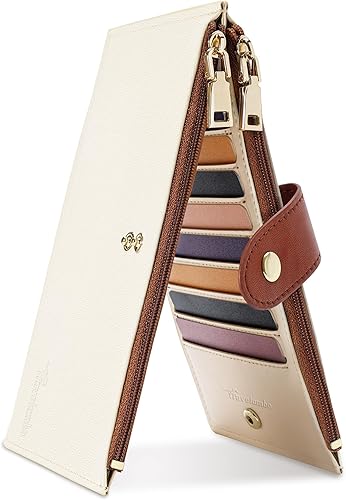 Travelambo Billeteras de cuero para mujer, delgada, con bloqueo RFID, billetera plegable para tarjetas de crédito