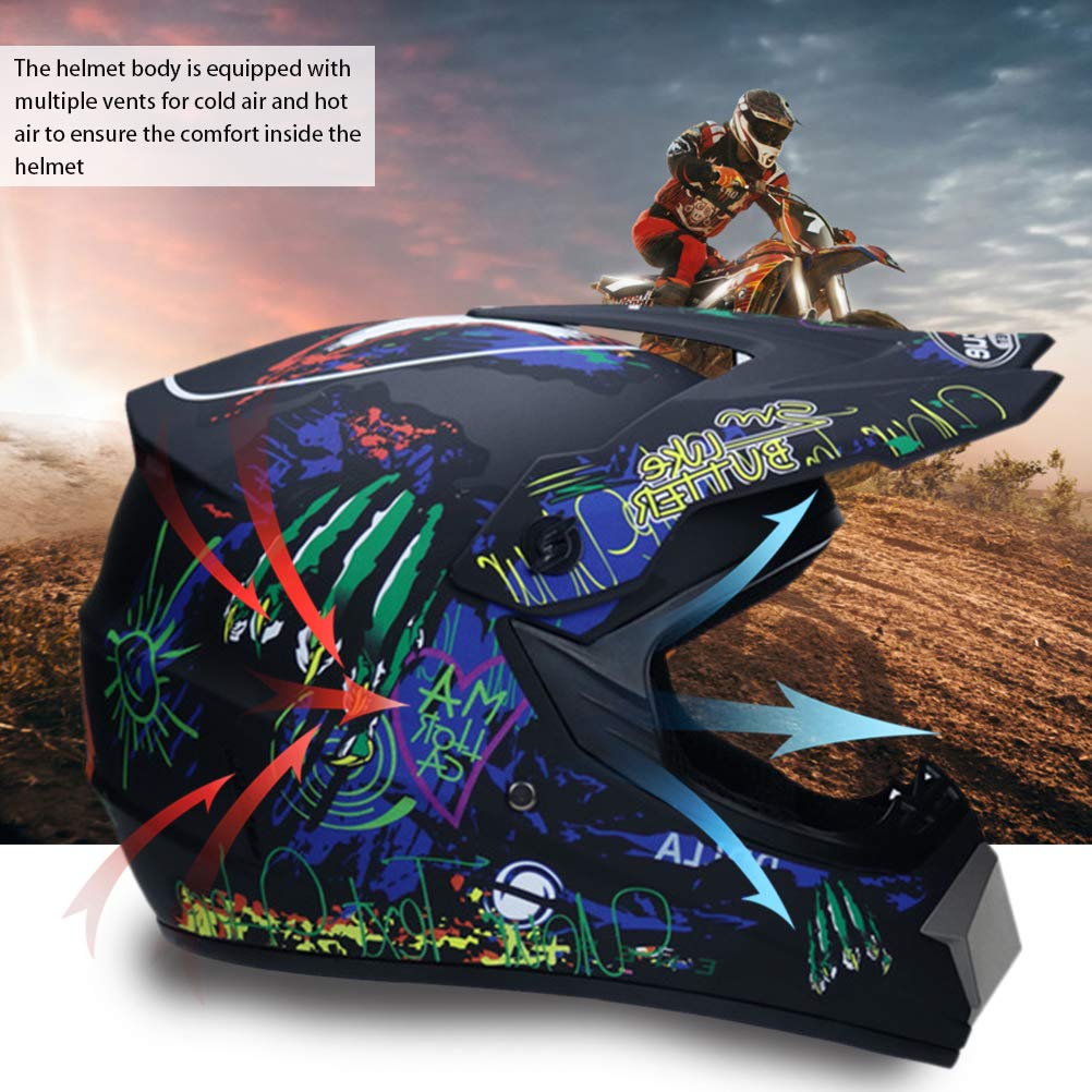Motorradhelm, Motocross Helm Fullface Helm für Kinder und Erwachsene, Motocross-Offroad-Motorradhelm mit Schutzbrille, Handschuhen und Maske