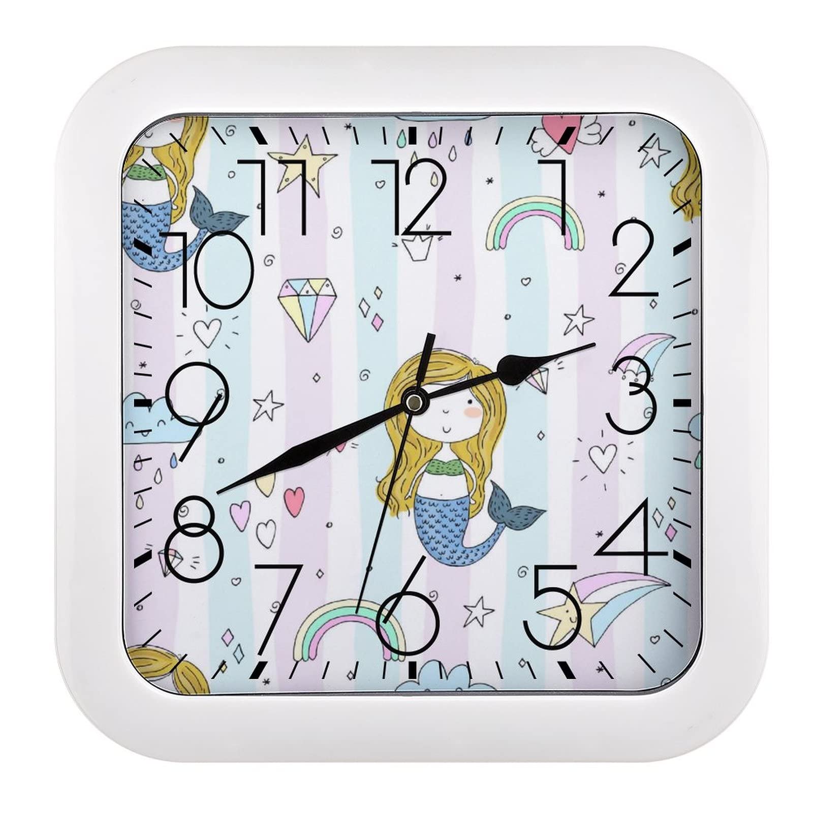 Pendule murale silencieuse sirène arc-en-ciel pour travailler sans bruit