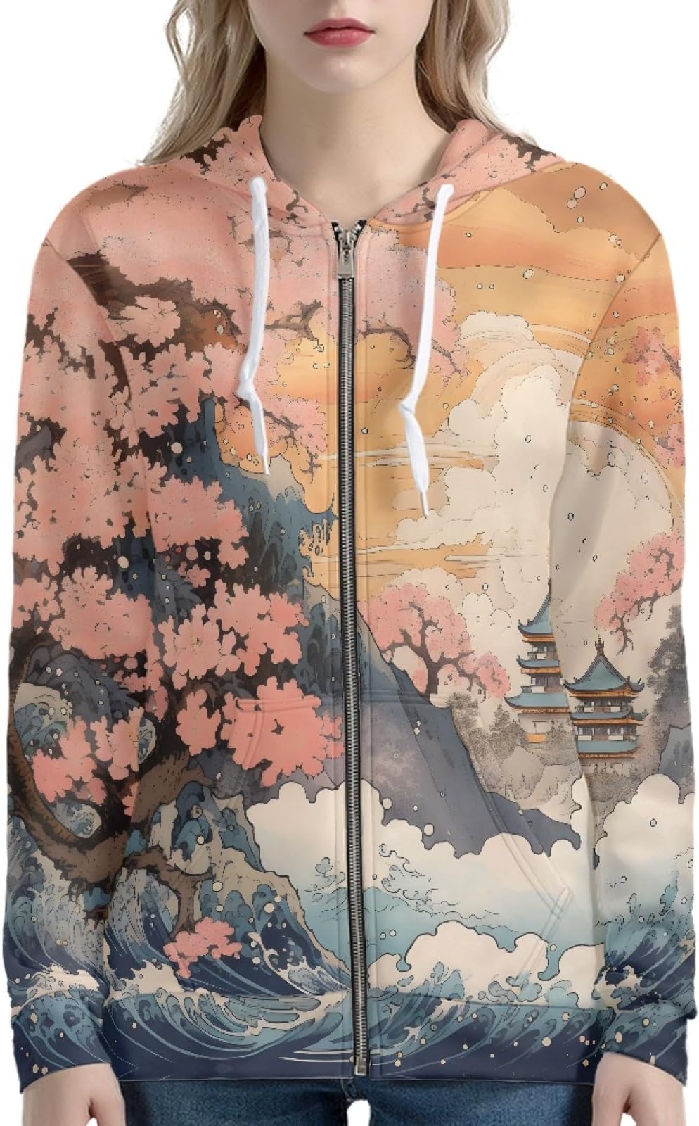 JooMeryer Women's Van Gogh Art Oil Painting Long Sleeve Full Zip Hoodie Sweatshirts Jacket