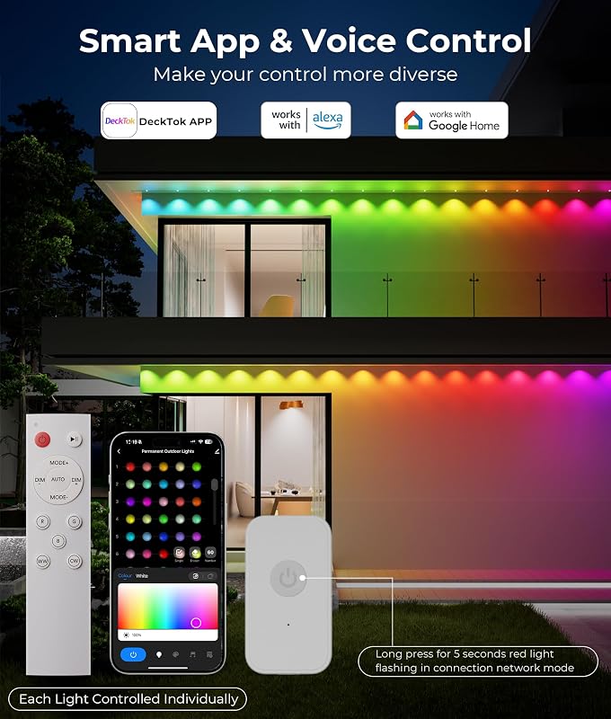 DeckTok Christmas Permanent Outdoor Lights Pro – One hundred feet of coverage