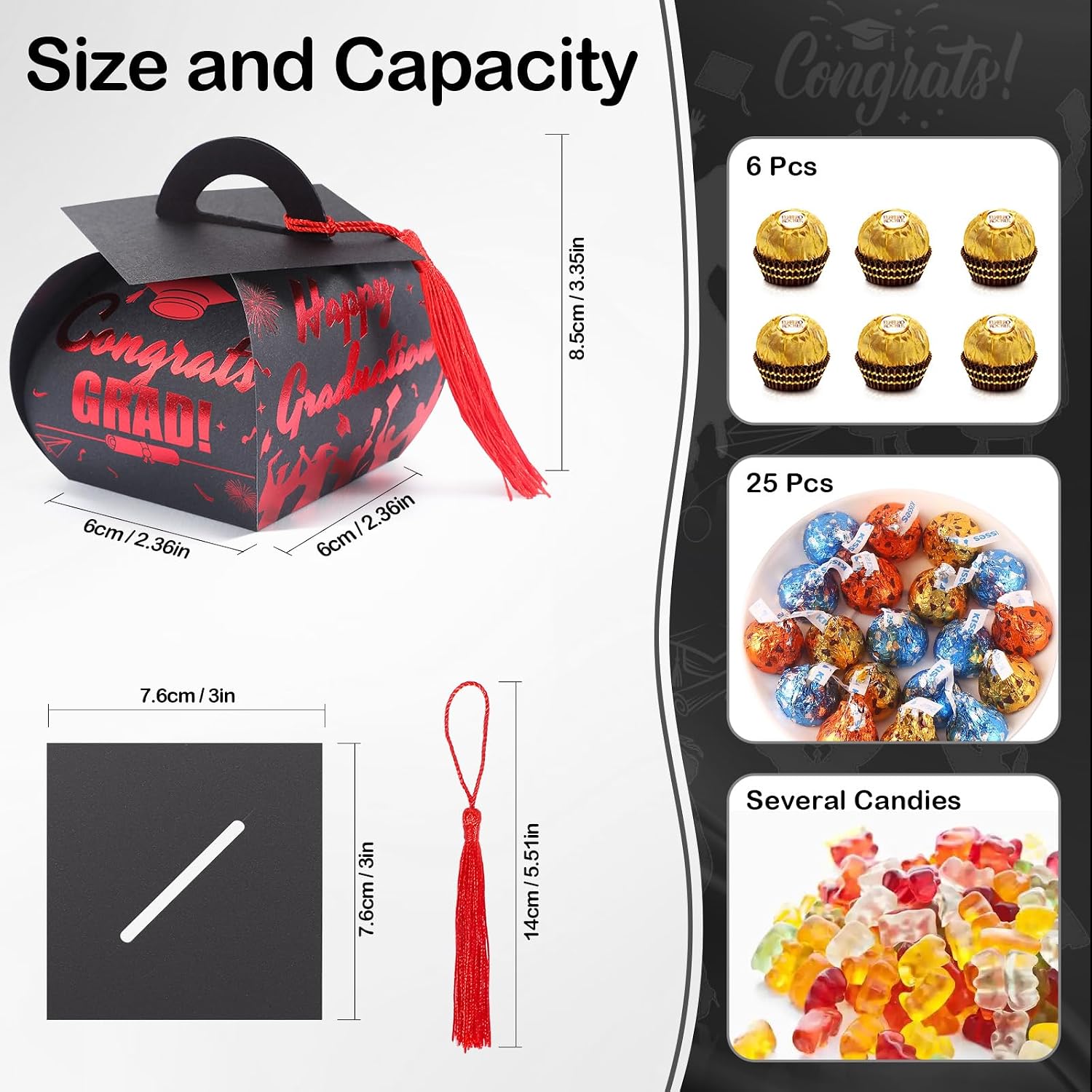 COTOPHER 36 Pcs Graduation Cap Gift Boxes with Tassel, Class of 2026 Graduation Candy Boxes Centerpieces for Tables Party Decorations, Mini Treat Chocolate Box Graduate Favors Supplies image 3