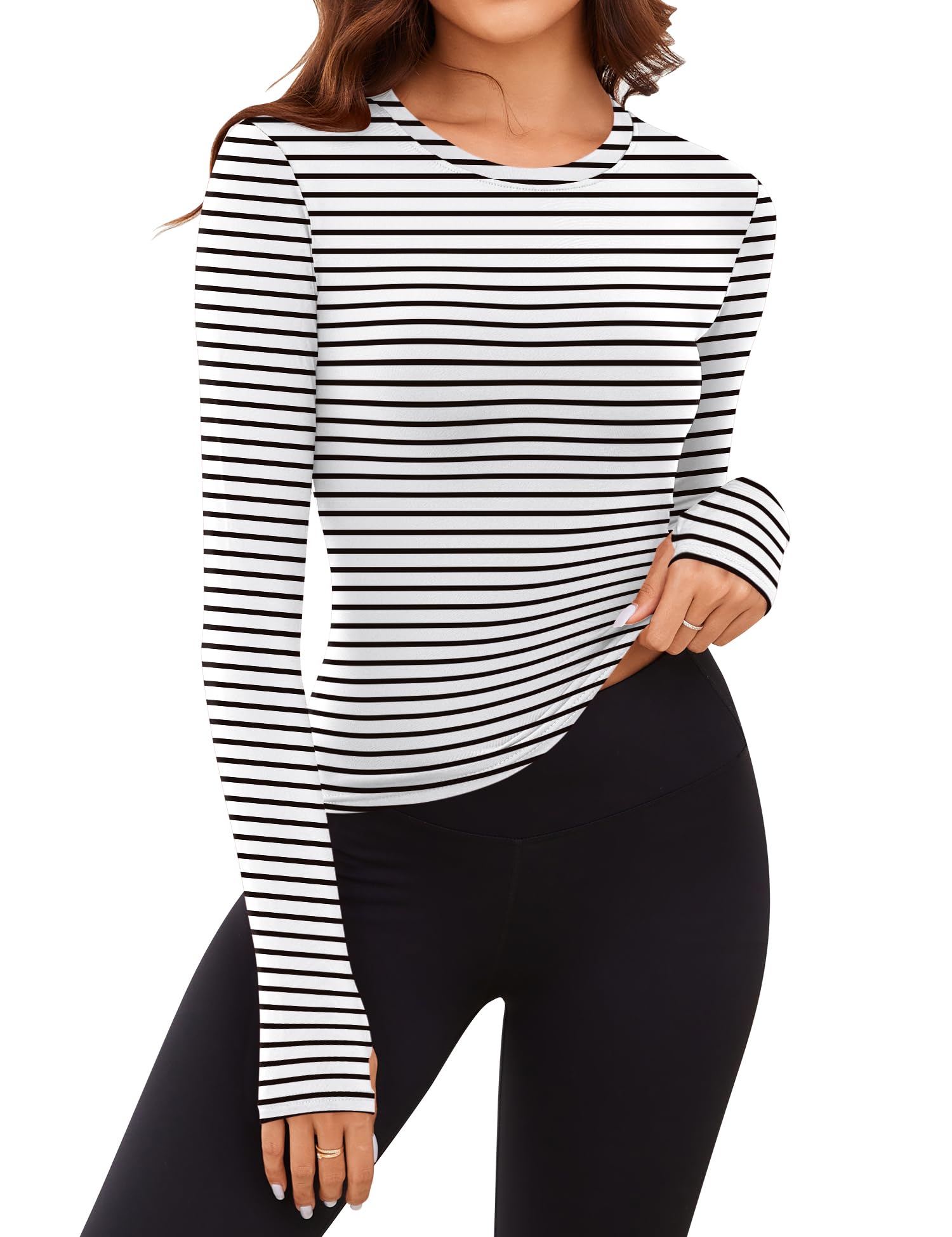 Rapbin Thermal Shirts for Women Long Sleeve Tops Ladies Fleece Undershirt for Winter Cold Weather with Thumb Holes XS-L