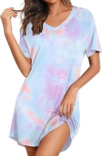 Nightgowns for Women Bamboo Viscose Sleep Shirts Short Sleeve Night Shirts Casual Sleep Dress Soft Sleepwear