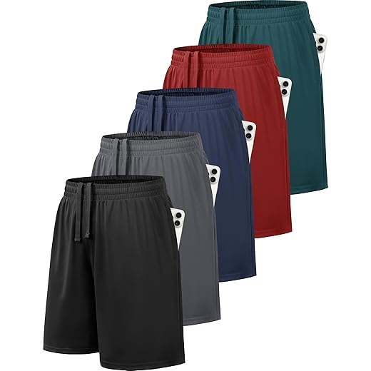 MLYENX 5 Pack Boys Athletic Shorts Active Performance Youth Kids Basketball Shorts Quick Dry with Elastic Waist Pockets