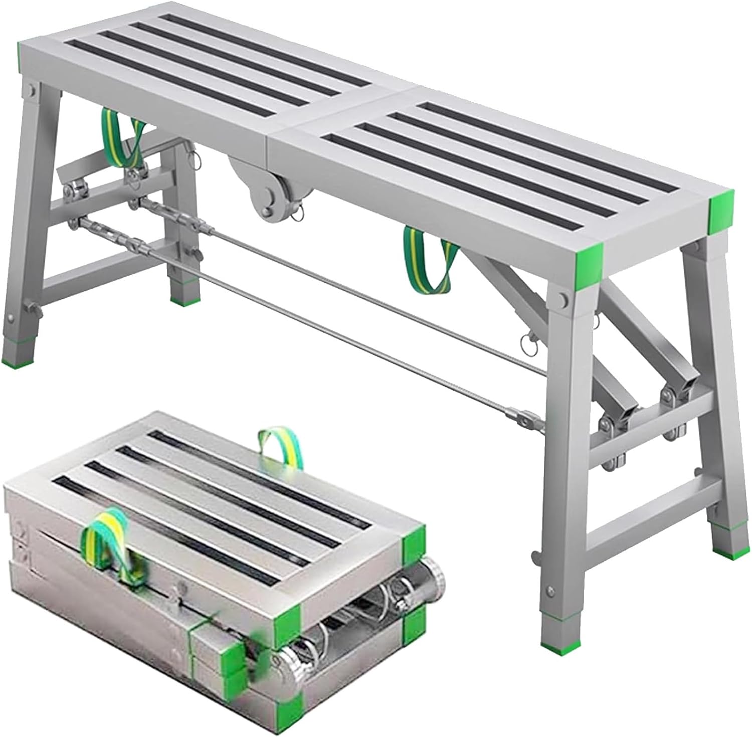 Work Platform,Platform Non-Slip Folding Work Ben Drywall Stool Ladder,Adjustable Height Portable Folding Galvanized Steel Step Ladder of Capacity 1100 LBS Heavy Duty,62in(160cm)