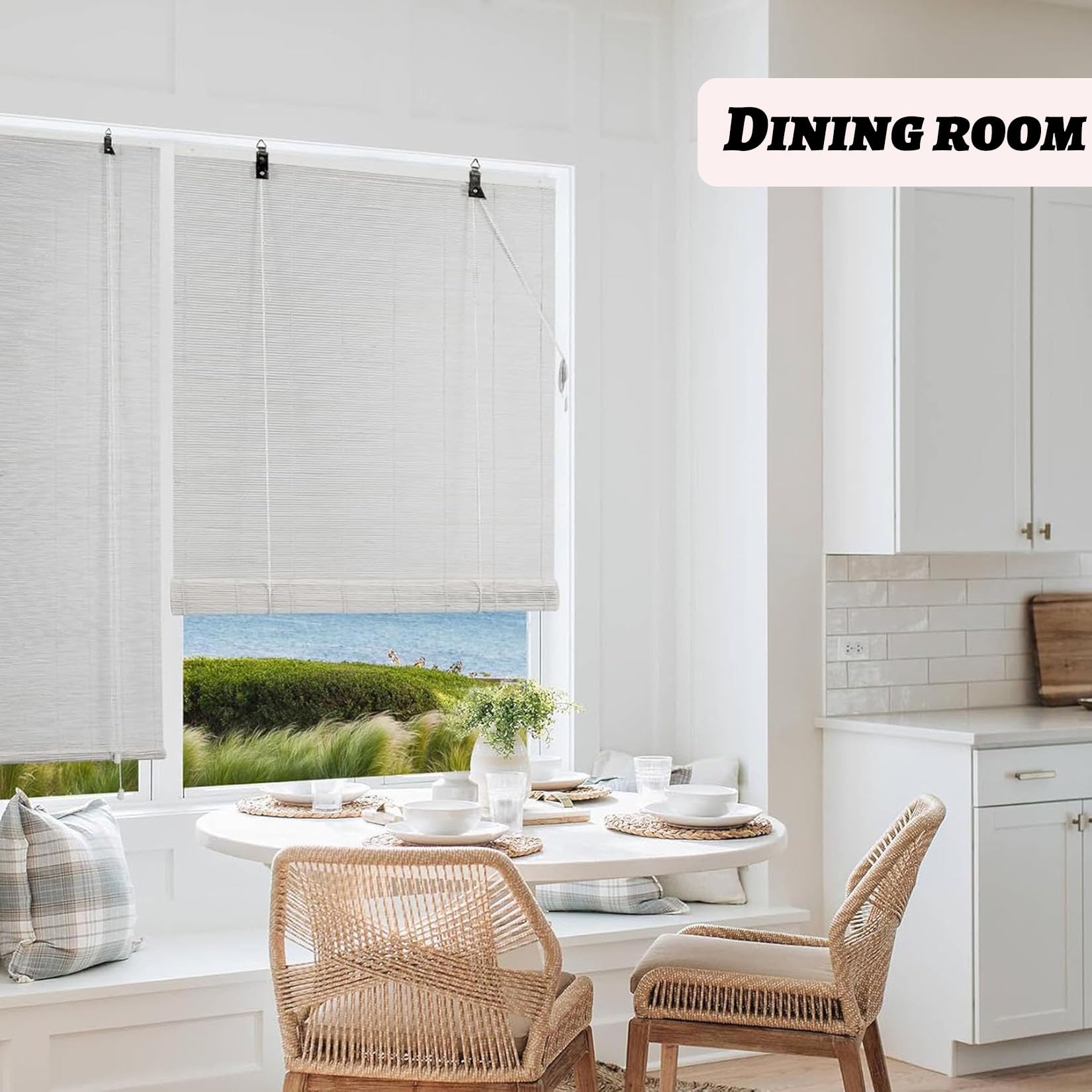 130X250cm Store Enrouleur Bambou Naturel Blanc Store Occultant Vue Occultant Tamisant Pare-Soleil,et Anti-UV Stores À Rouleaux Romains Protection Solaire,pour Chambre,Cuisine,Terrasse