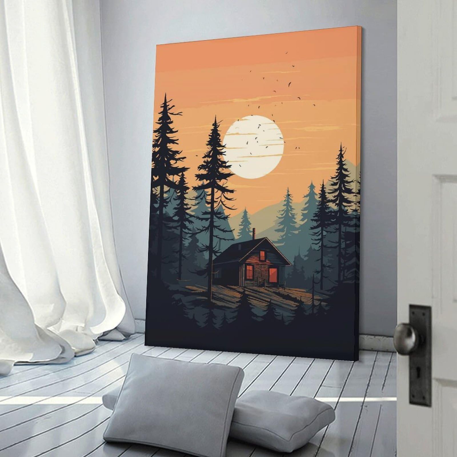 Junmoney House in The Woods Decorative Wall Artwork 24x36inch(60x90cm), for Front Hall, Corridor Or Welcome Spaces, Decorative Wall Art for Narrow Spaces