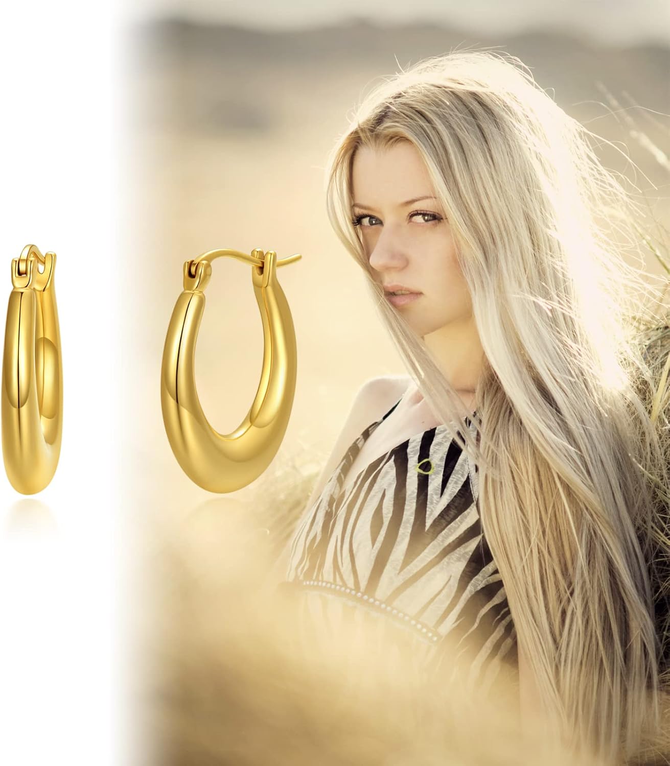 SISGEM 18k Yellow Gold Oval Hoop Earrings for Women, Real 18 Carat Gold Gold Hoops Fine Jewelry for Her (14mm*20mm) - Image 6