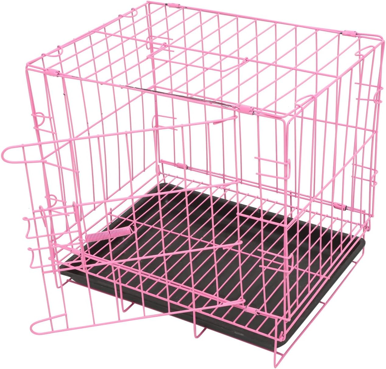 Folding Pet Cage Iron Small Medium Dog Cat Rabbit Kennel Portable Pink Breathable Design Safe Comfortable Carry House
