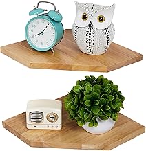 Gieanoo Corner Shelf, Set of 2 Solid Oak Wood White Floating Corner Shelf Wall Mount Organizer with Wire Hole Small Plant Display for Kitchen Living Room Bedroom Natural