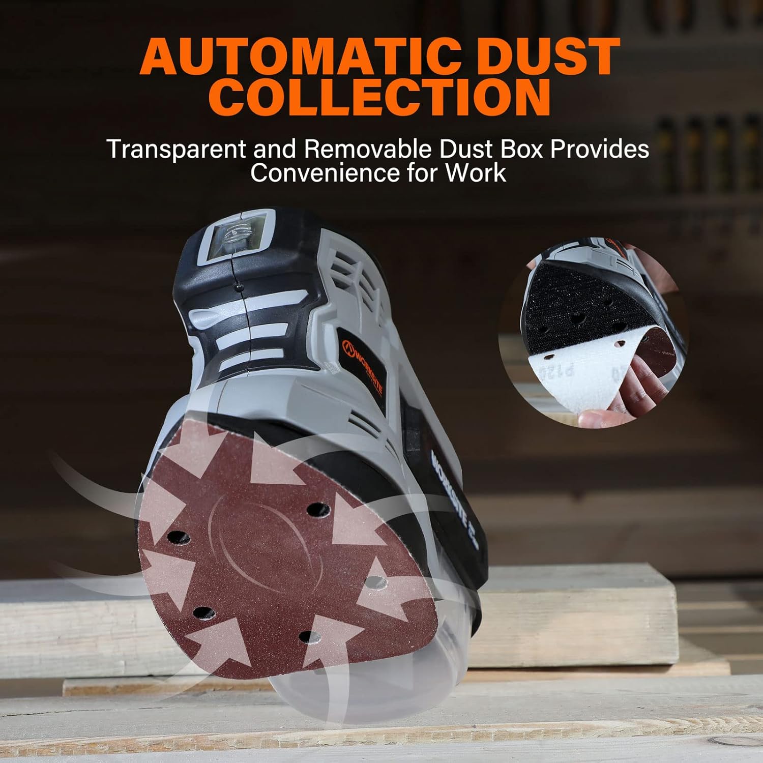 WORKSITE 20V MAX Cordless Random Orbital Sander & Detail Sander, Multi-Purpose Sander w/2.0A Battery & Charger, 20pcs Sanding Discs, Dust Collector and Mouse Pad - - 