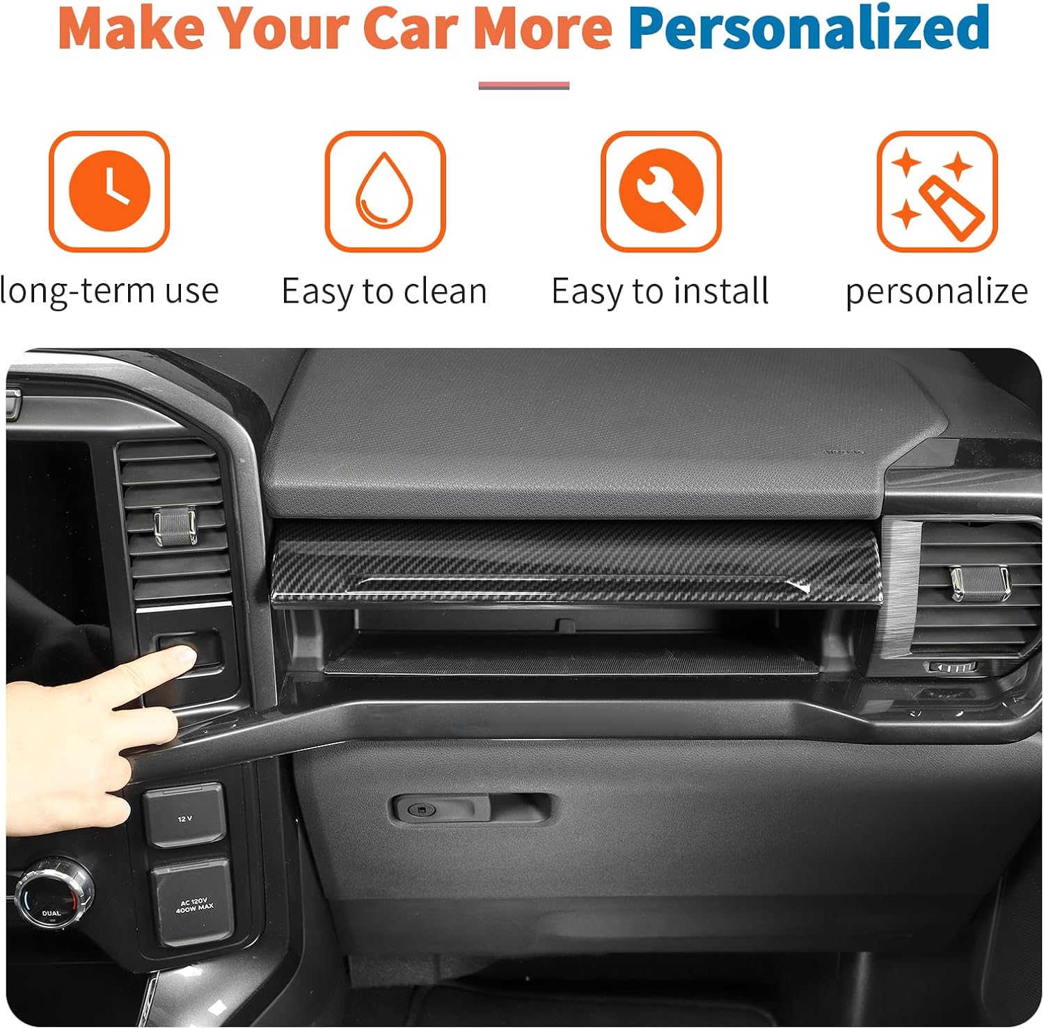 JeCar for 2021-2025 Ford F150 Carbon Fiber Interior Trim - Dash Cover Interior Upgrade Accessories