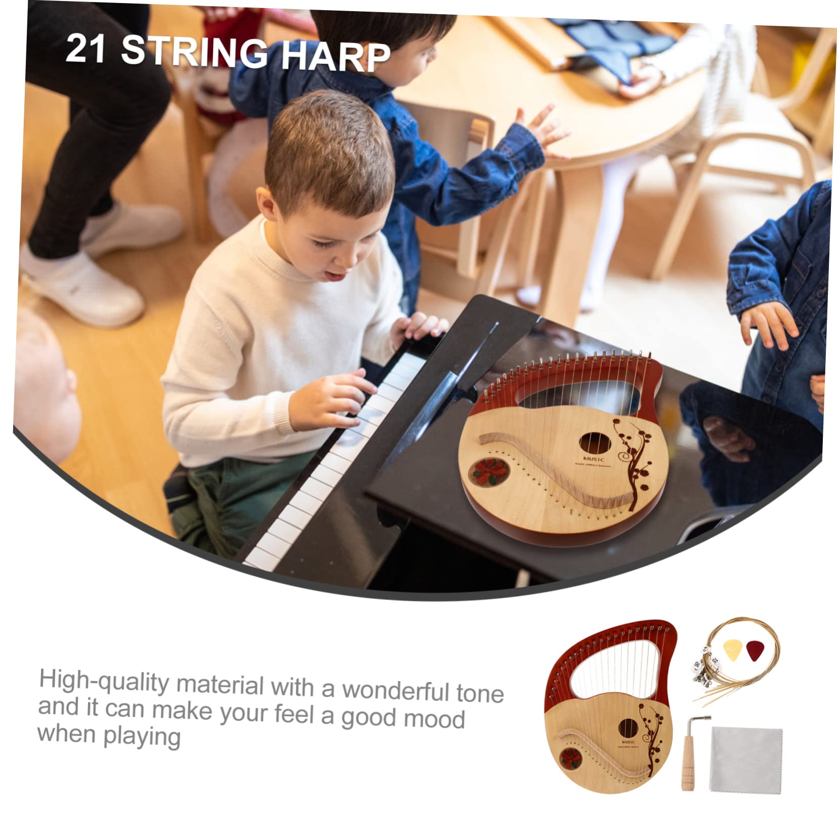 Yardwe Arpa in Legno Corde Strumento Corda Arpa in Legno Massello Corde Con Asta Di Accordatura Di in Strumento Musicale Lira Per Principianti