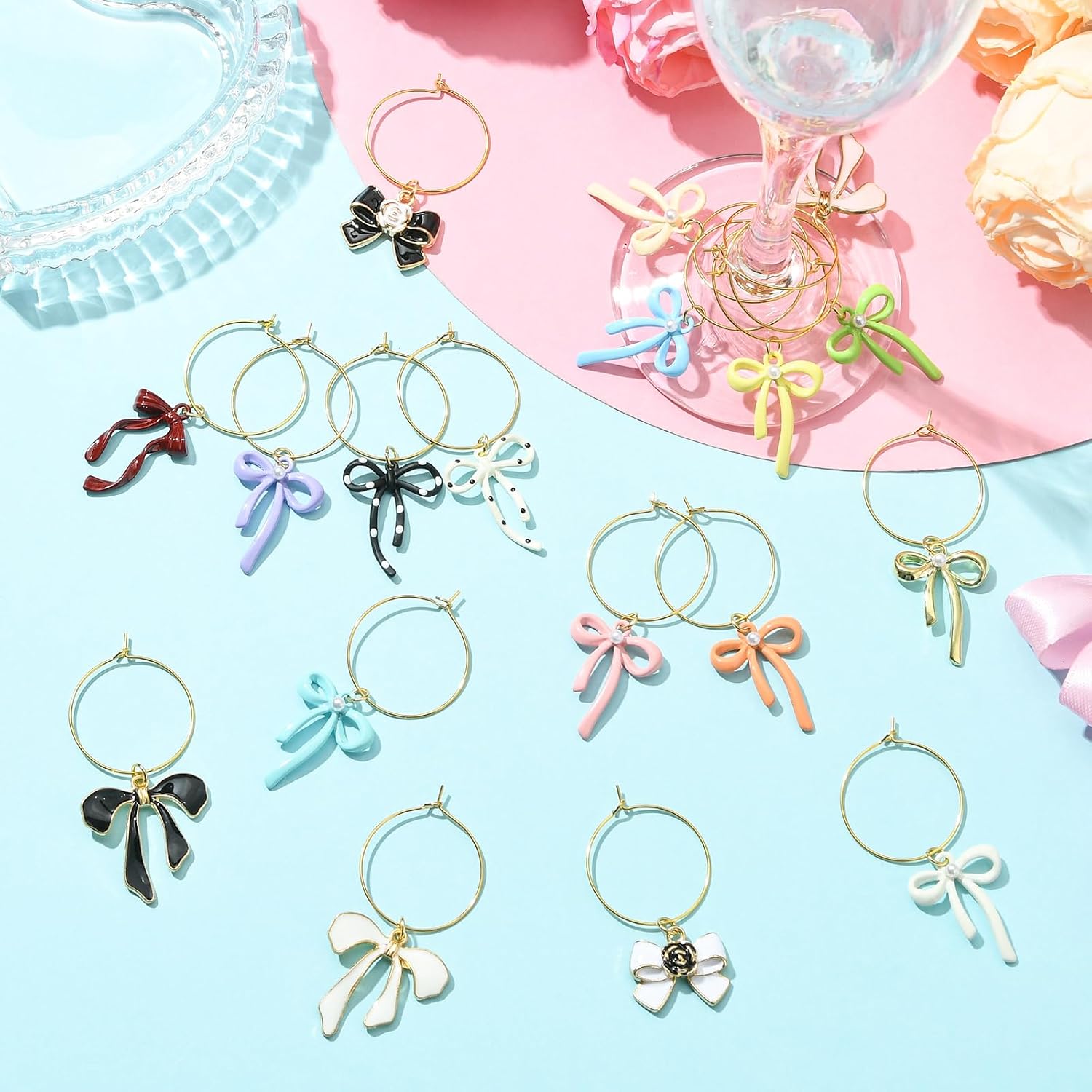18Pcs Festival Theme Wine Glass Charms for Stem Glasses Wine Glass Ring for Tasting Party Goblet Charm Decoration