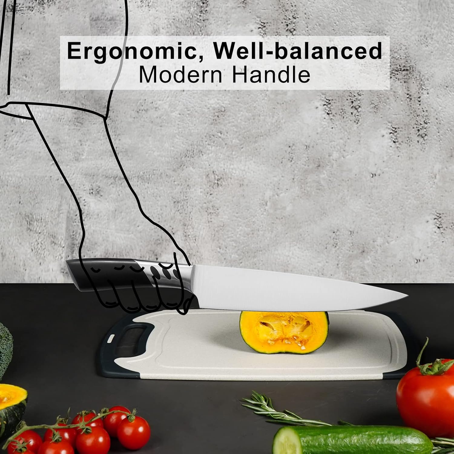 CHUSHIJI Professional 3-Piece Kitchen Knife Set - 8" Chef Knife, 7" Santoku Knife, 5" Utility Knife - High Carbon Stainless Steel, Ergonomic Handle, Grill Ready, Perfect for Gifting - Image 6