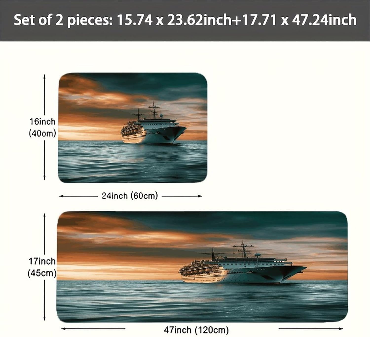 Cruise Ship Kitchen Mat Set of 2 Ergonomic Comfort Velvet Rugs Cushioned Anti-Fatigue Non-Slip Standing Mats Thick Kitchen Floor Mat Carpet Runner Rugs 16"×24"+17"×47"