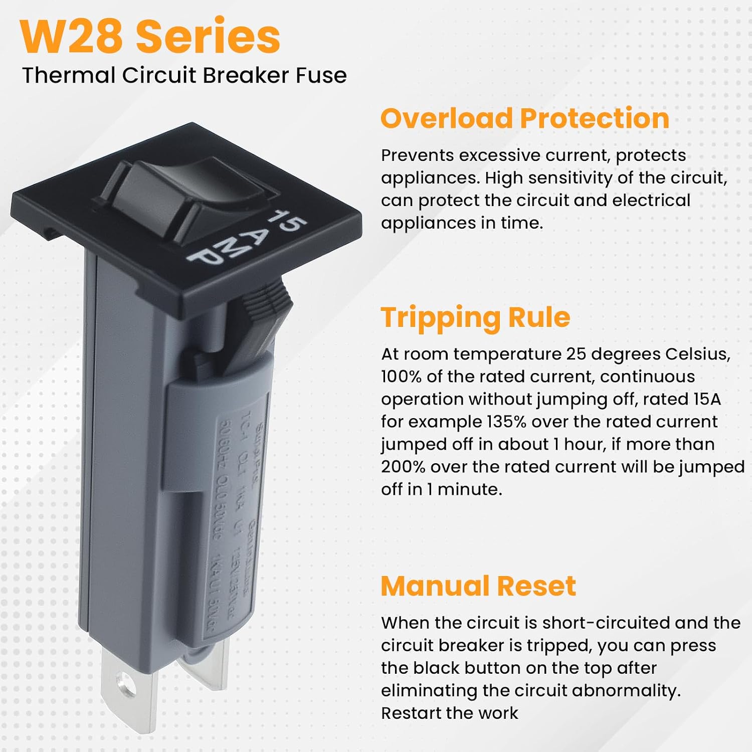 2 Pcs W28-XQ1A-15 Circuit Breaker, 15 Amp 1 Pole Snap-in Thermal image 4