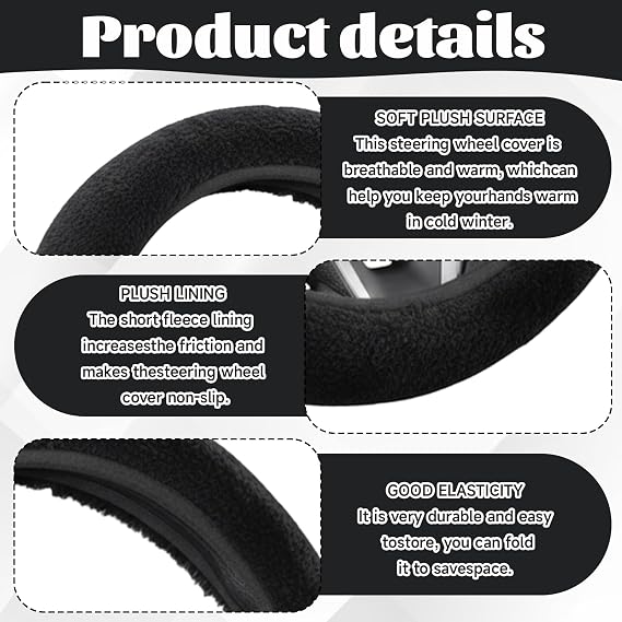 Steering Wheel Cover Warm,Fluffy Steering Wheel Cover, Universal 36-39 Cm & Anti-Slip Plush Cover, Soft Steering Wheel Covers For Women And Men,For Comfort And Cosy Driving (Black)