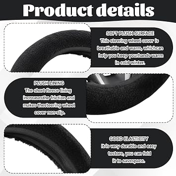Steering Wheel Cover Warm,Fluffy Steering Wheel Cover, Universal 36-39 Cm & Anti-Slip Plush Cover, Soft Steering Wheel Covers For Women And Men,For Comfort And Cosy Driving (Black)