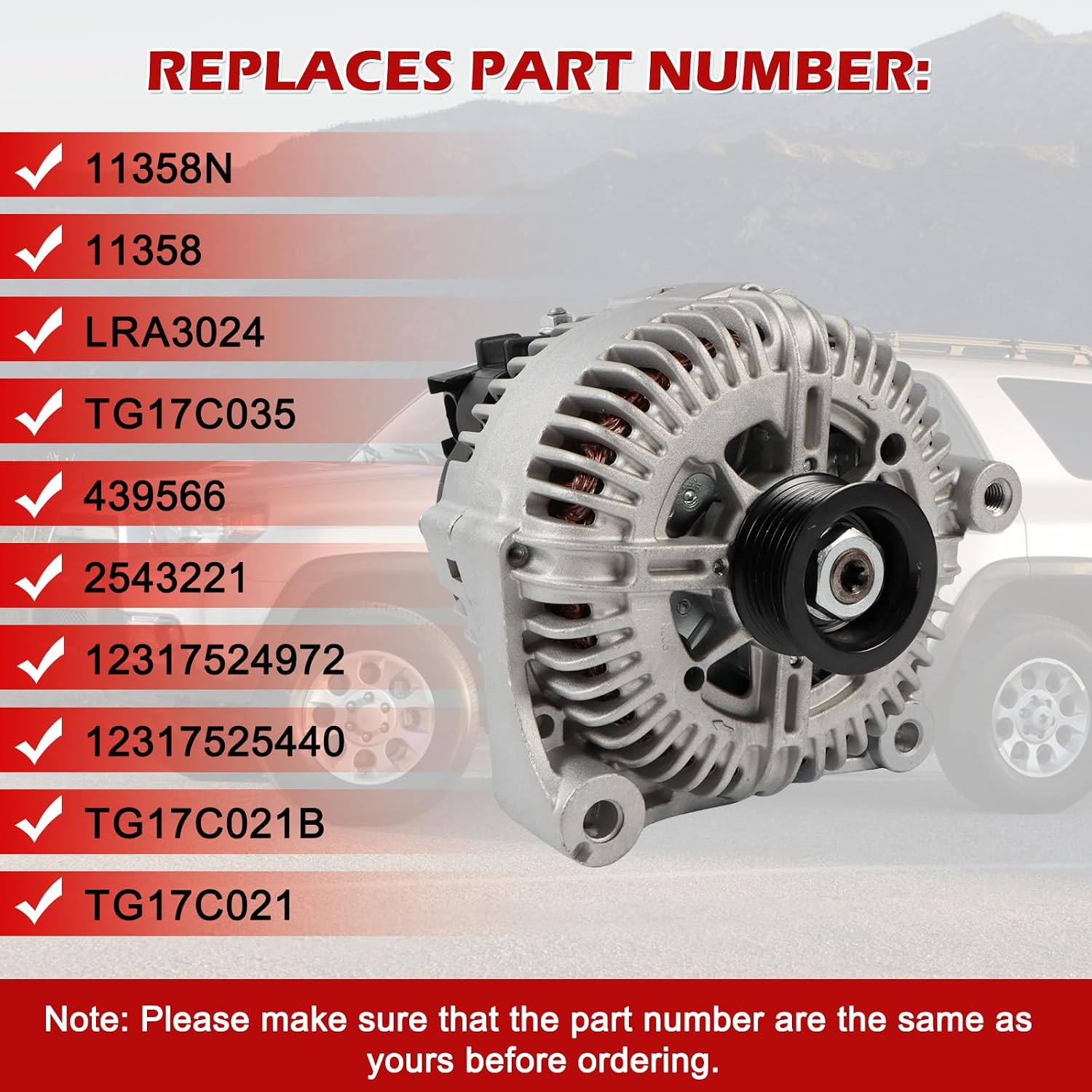 New 11358 Alternator 180A 12V CW 6-Groove Pulley 11358N 12317542934 Car Alternator Replacement for BMW X5 545i 645Ci 650i 745i Alpina B7 4.4L 4.8L