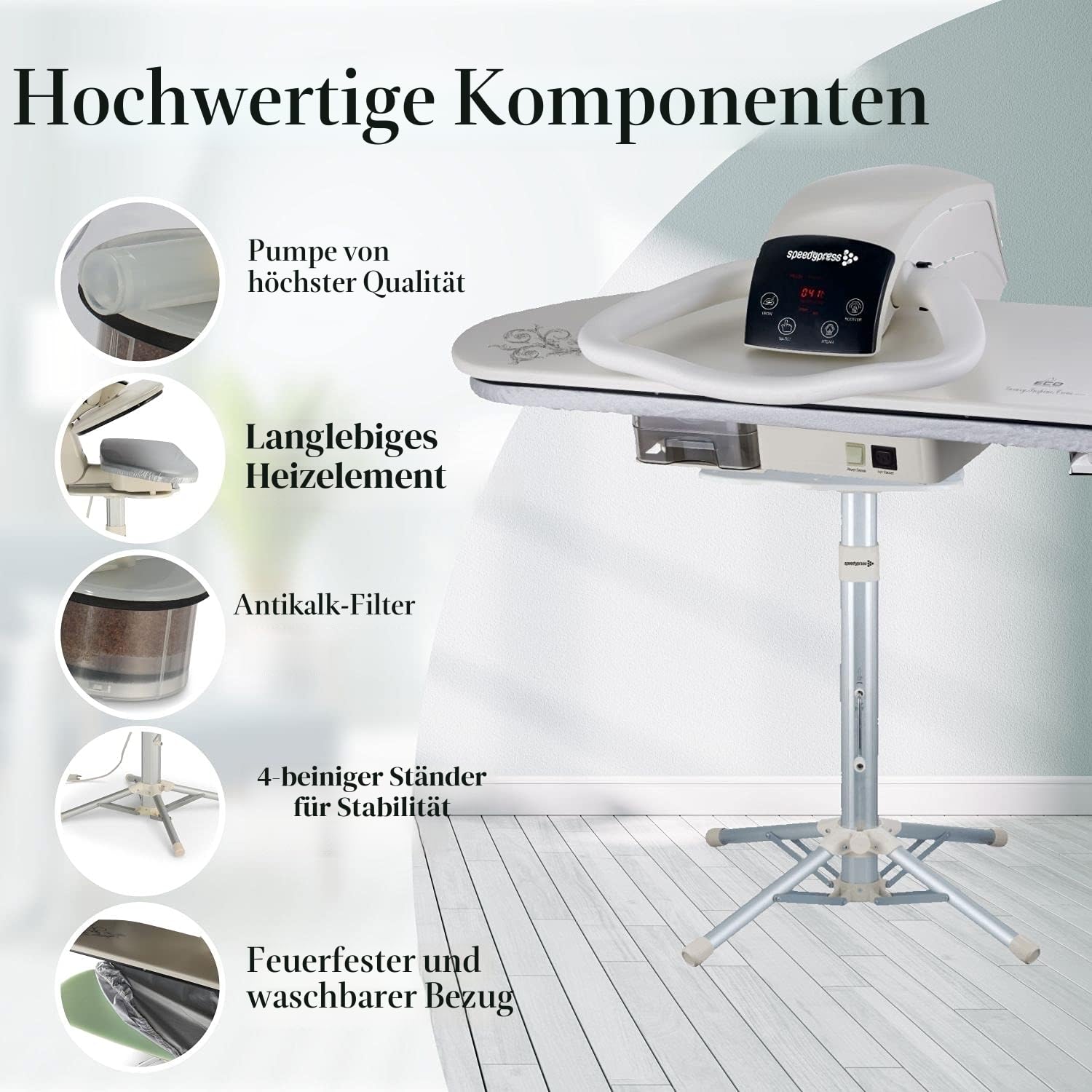 Speedypress Dampfbügelpresse 81HD-Weiß, strapazierfähig, professionell, 81 cm, mit Ständer